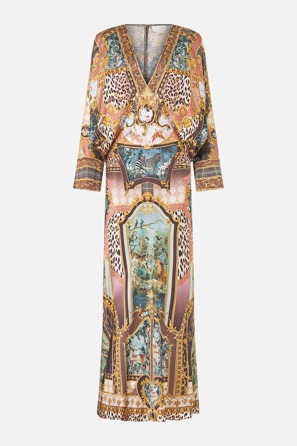 PLUNGE NECK DRAPED SHOULDER DRESS ANIMALS IN THE PALACE - 1