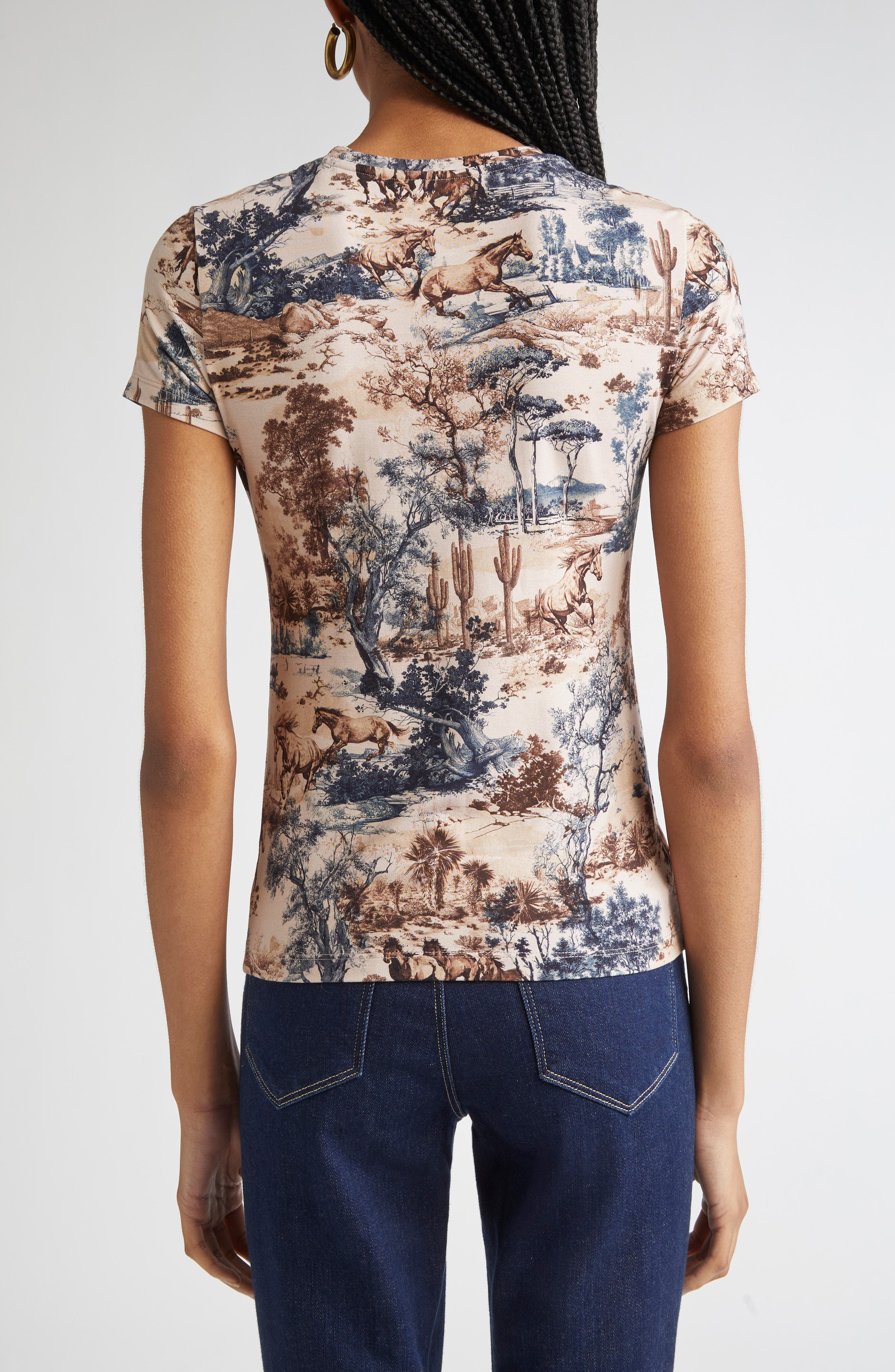 L'AGENCE Ressi Western Print Short Sleeve Top in Tan Multi Western Toile at Nordstrom - 2