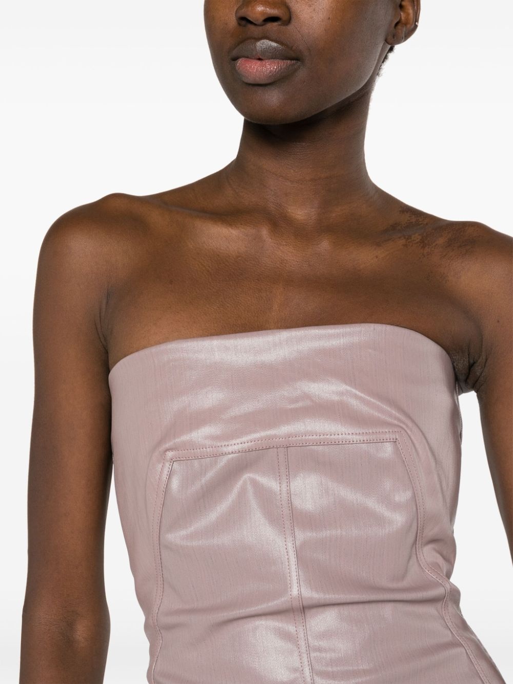 coated-denim strapless bustier gown - 5