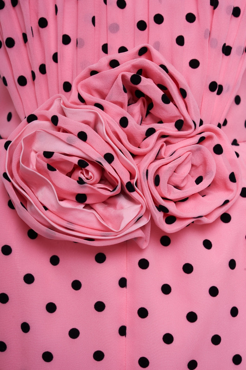 FLOCKED POLKA DOT SILK GEORGETTE BUSTIER DRESS 3