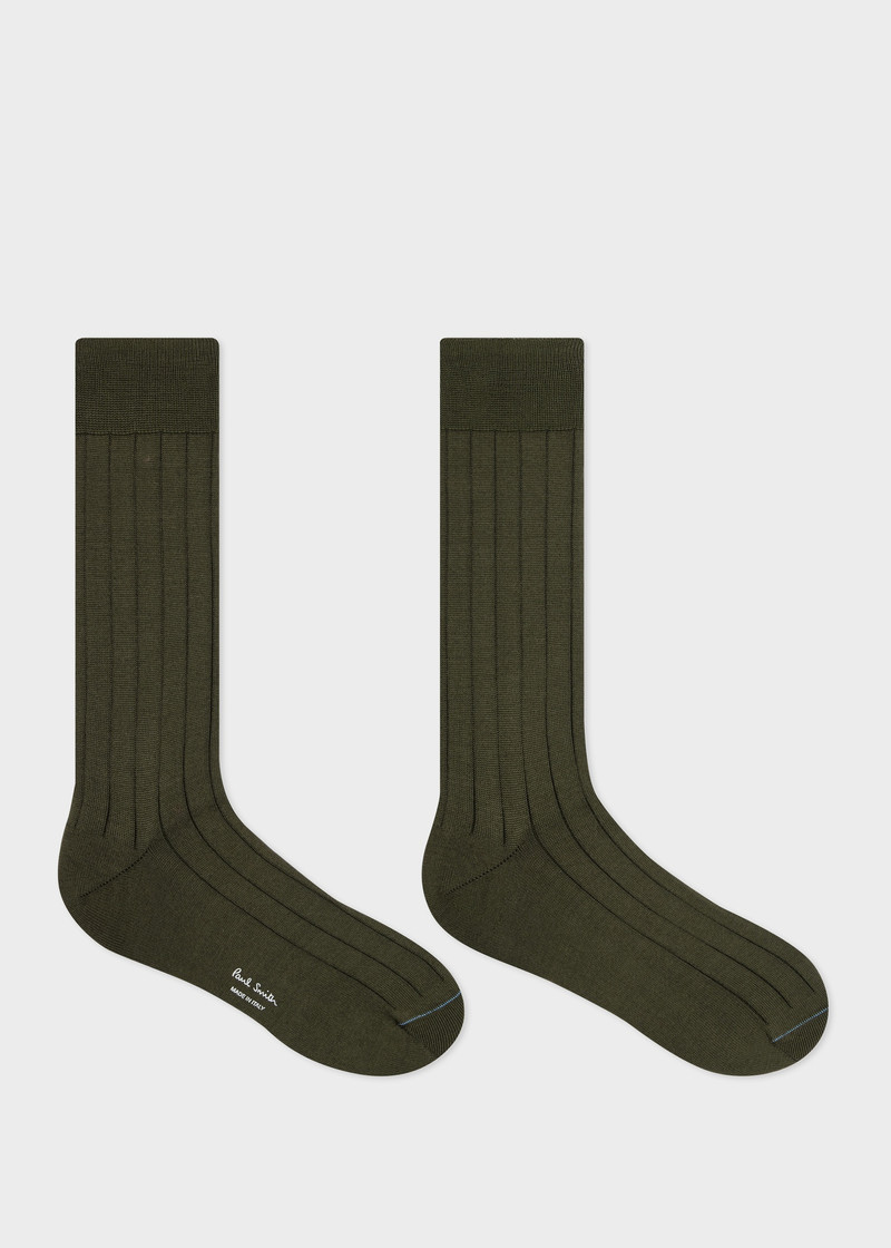 Paul Smith Khaki Cotton Ribbed Socks outlook