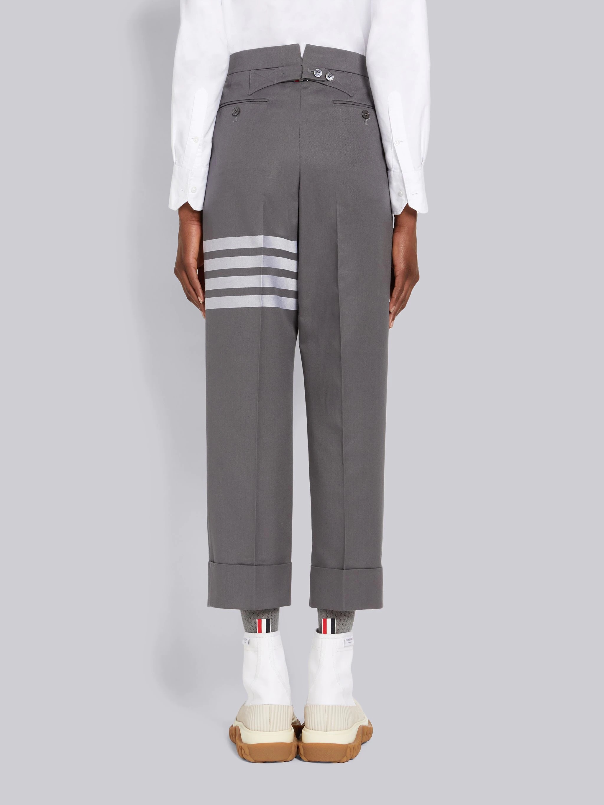 Medium Grey Cotton Twill Engineered 4-Bar Classic Backstrap Trouser - 3