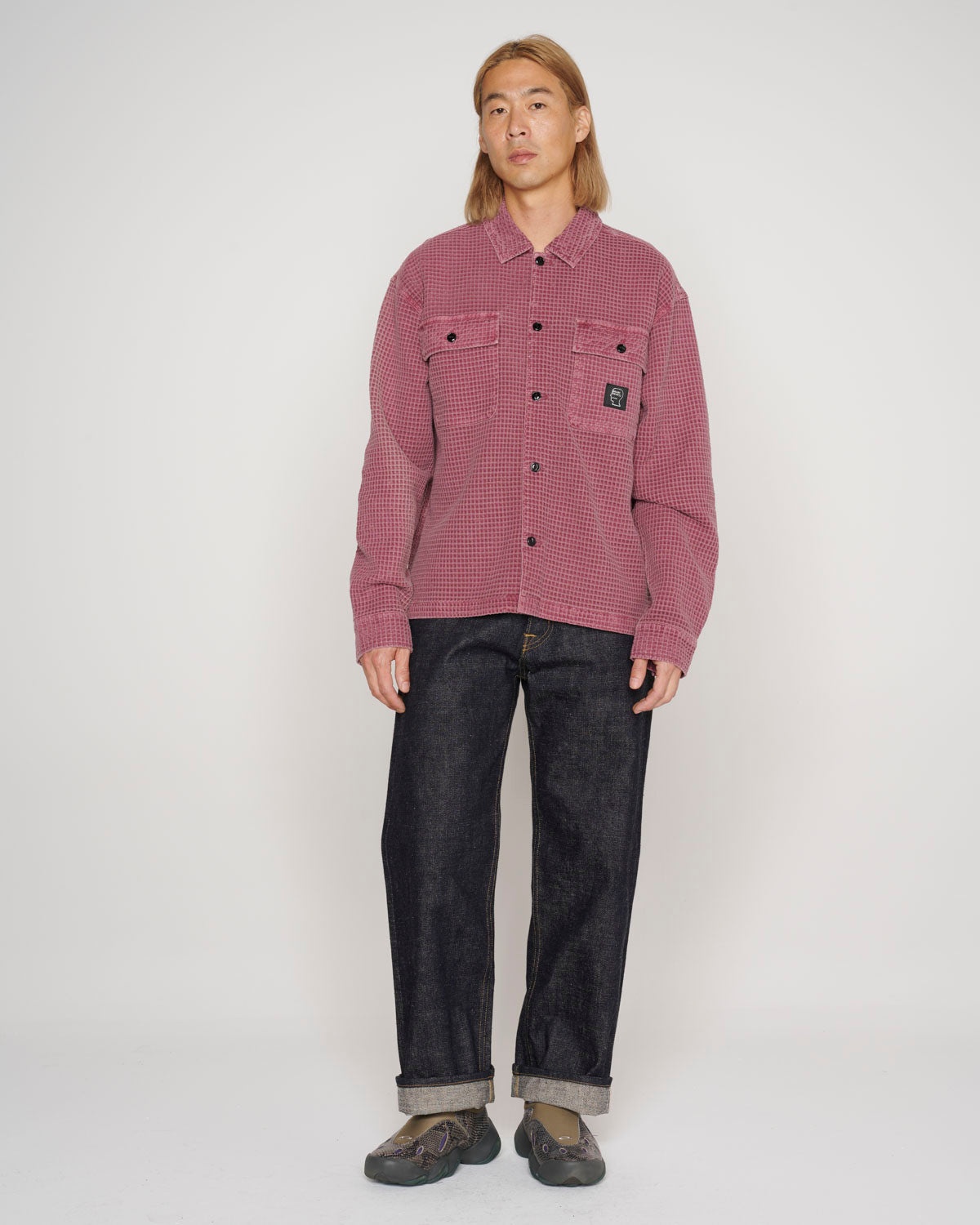 Waffle Button Front Shirt - Raspberry - 7