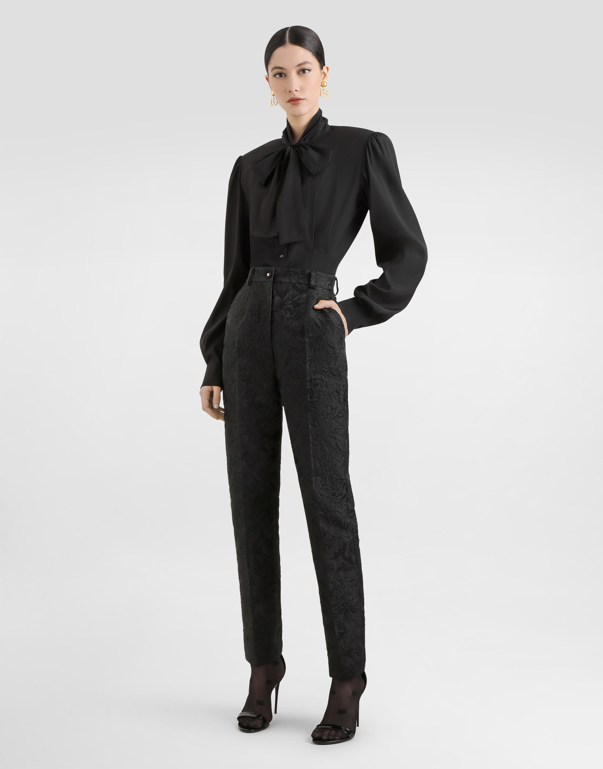 Peony-motif brocade trousers - 2