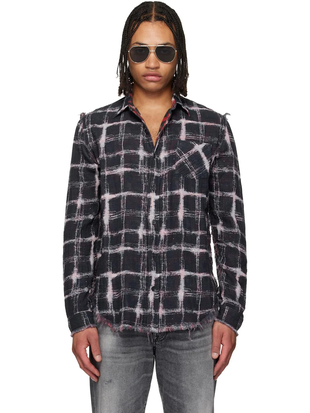 Black Shredded Seam Reversible Shirt - 1