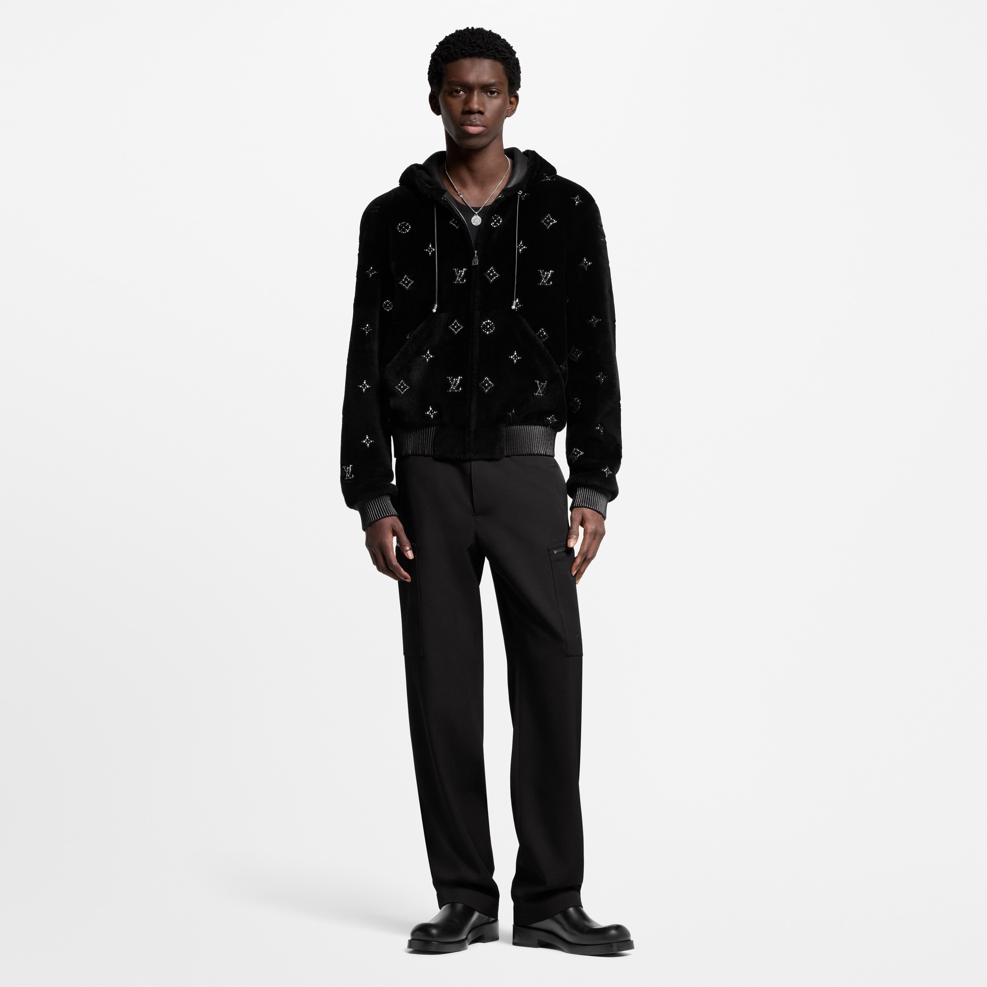 Monogram Embellished Shearling Hoodie - 4