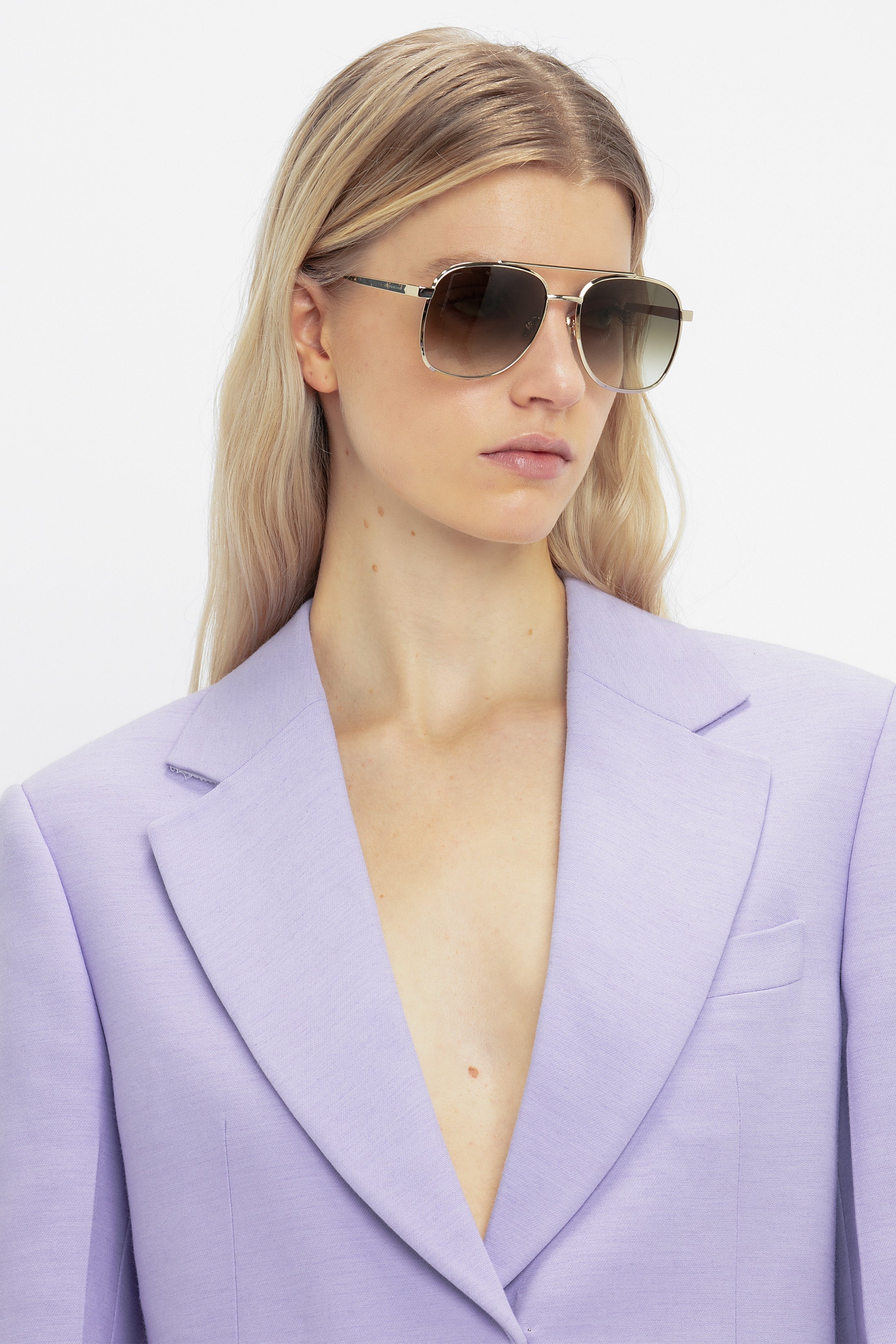 Double Bridge V Detail Sunglasses in Gold - 5