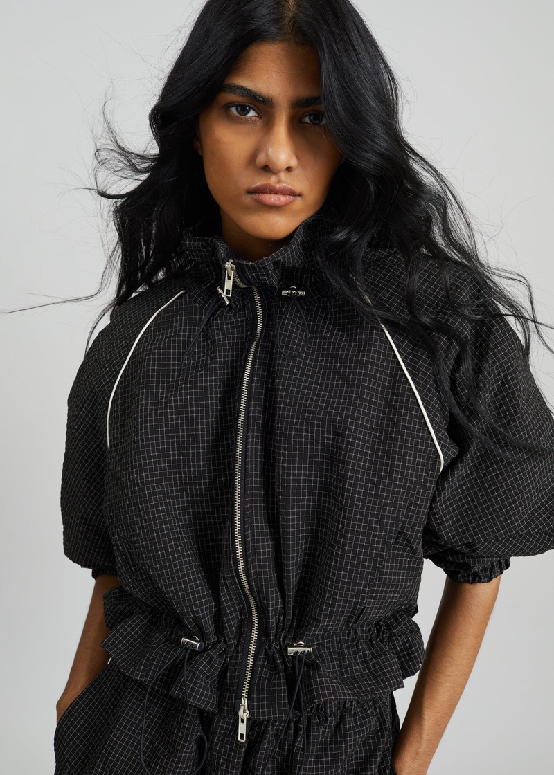 Arizona Seersucker Drawstring Track Jacket - Checked Black 3