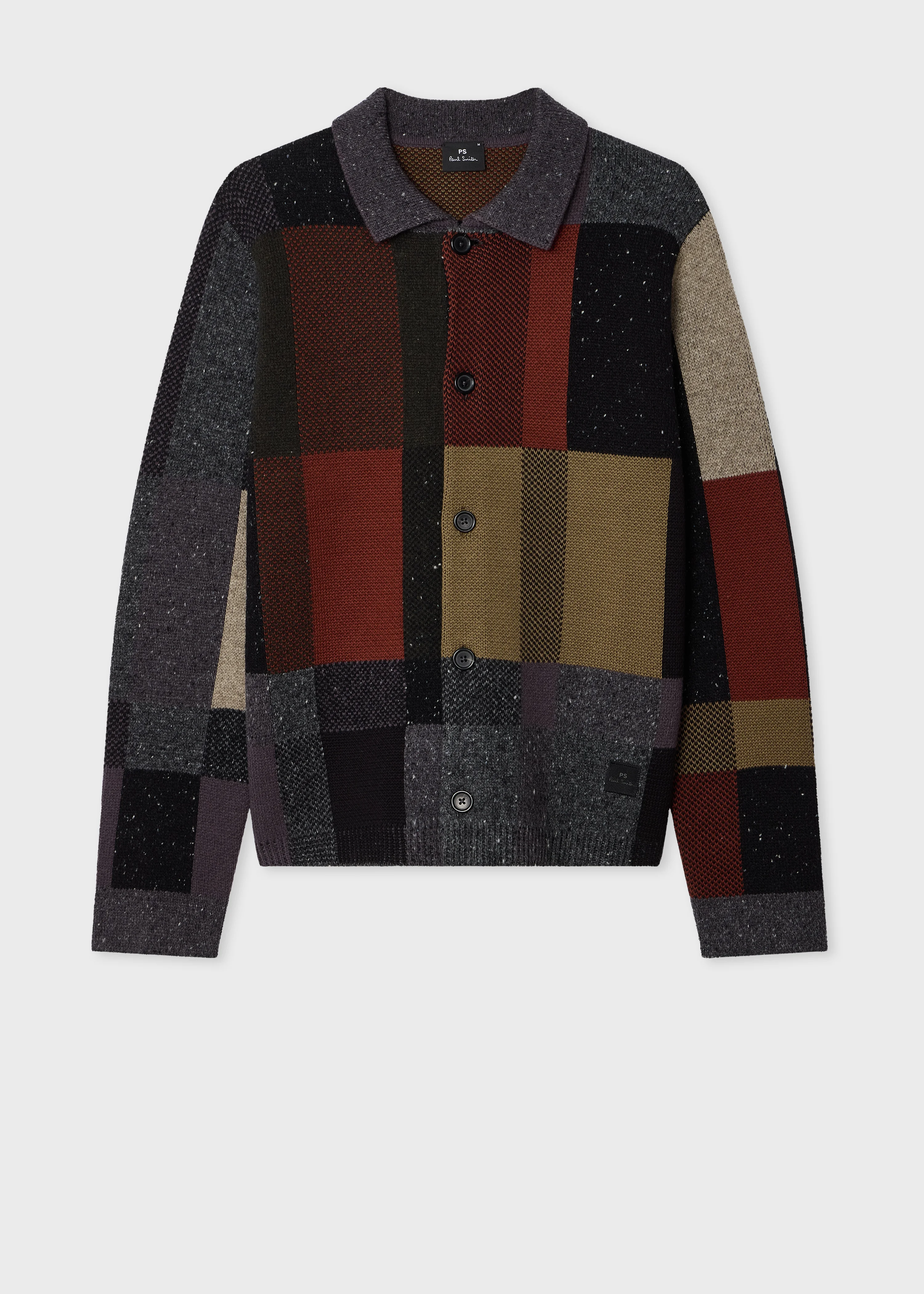 Brown Pebbles Check Wool-Blend Cardigan - 1
