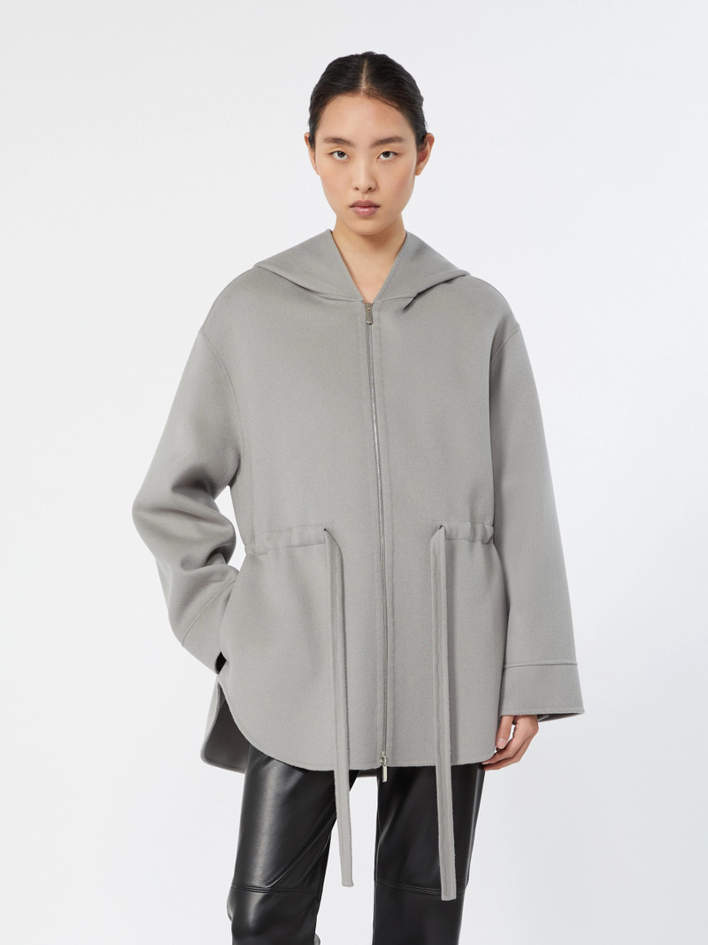 MONIA Short wool coat with hood - PEARL GREY 3