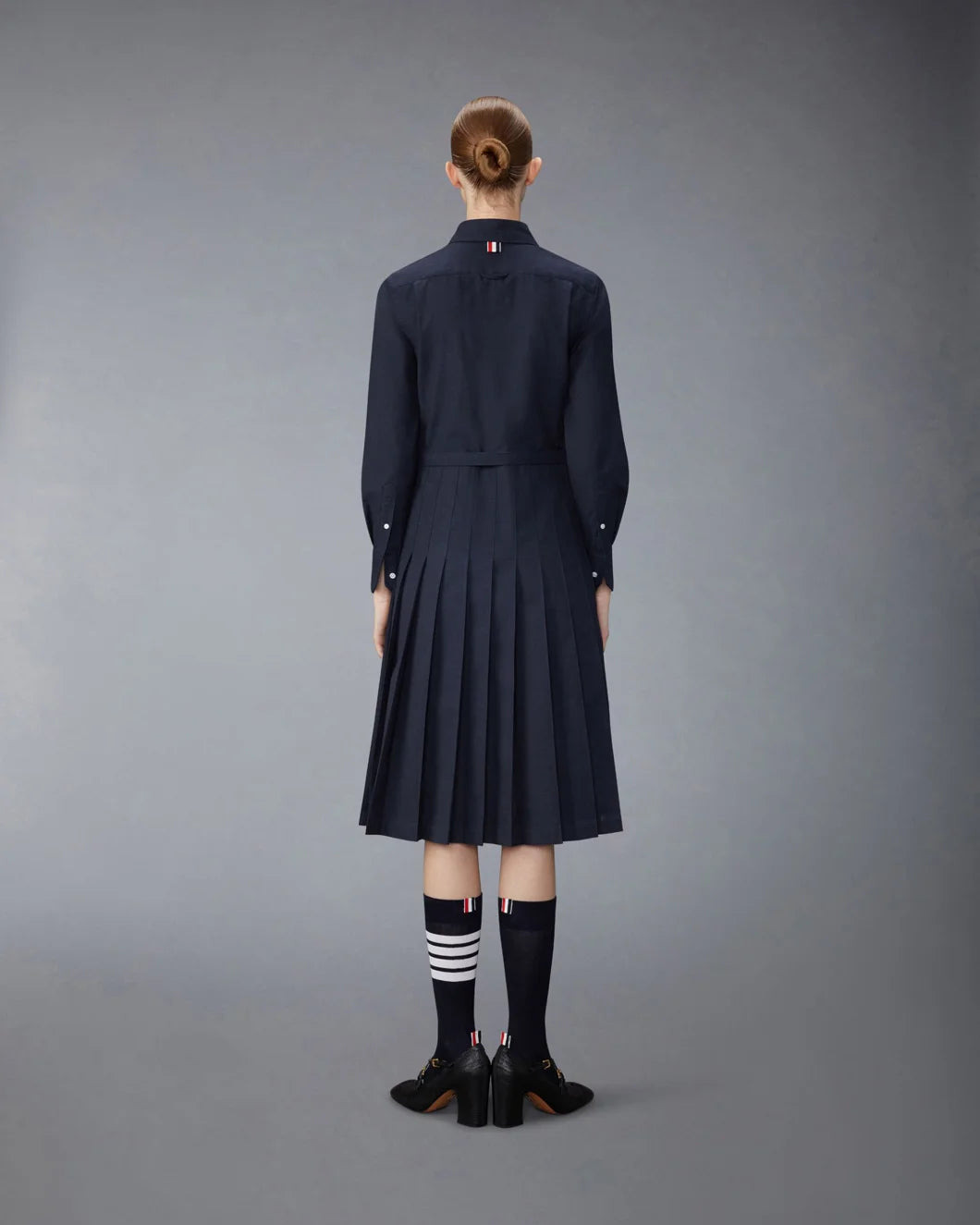 KNEE LENGTH LONG SLEEVE PLEATED DRESS - 4
