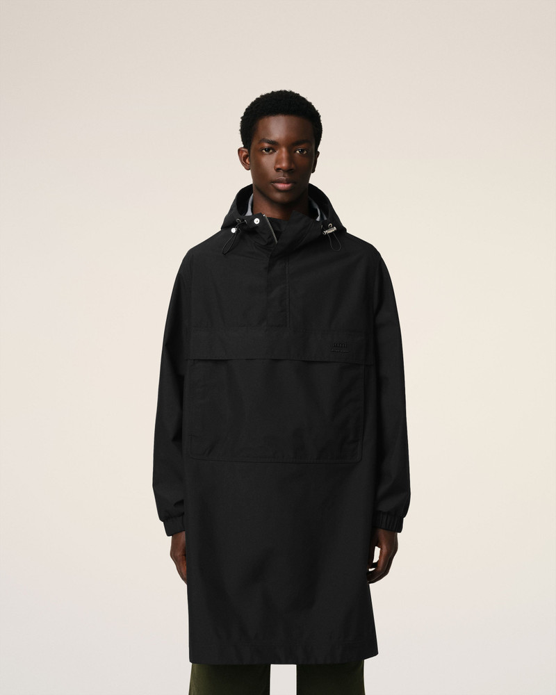 BLACK WATER-REPELLENT LONG HOODED WINDBREAKER 3