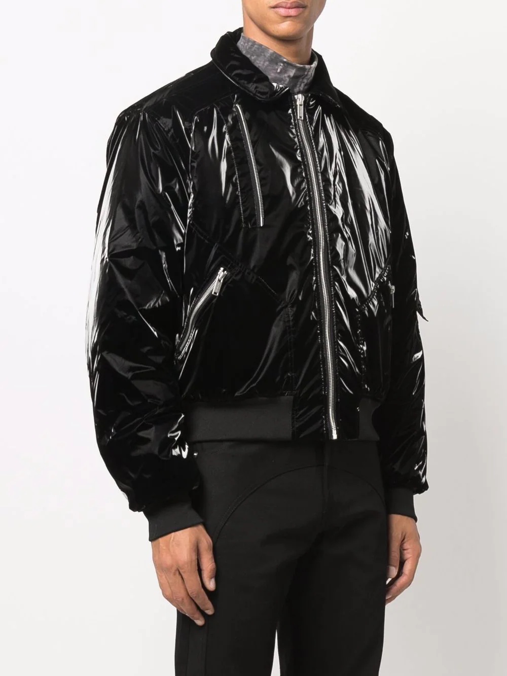 high-shine effect ruched bomber jacket - 3