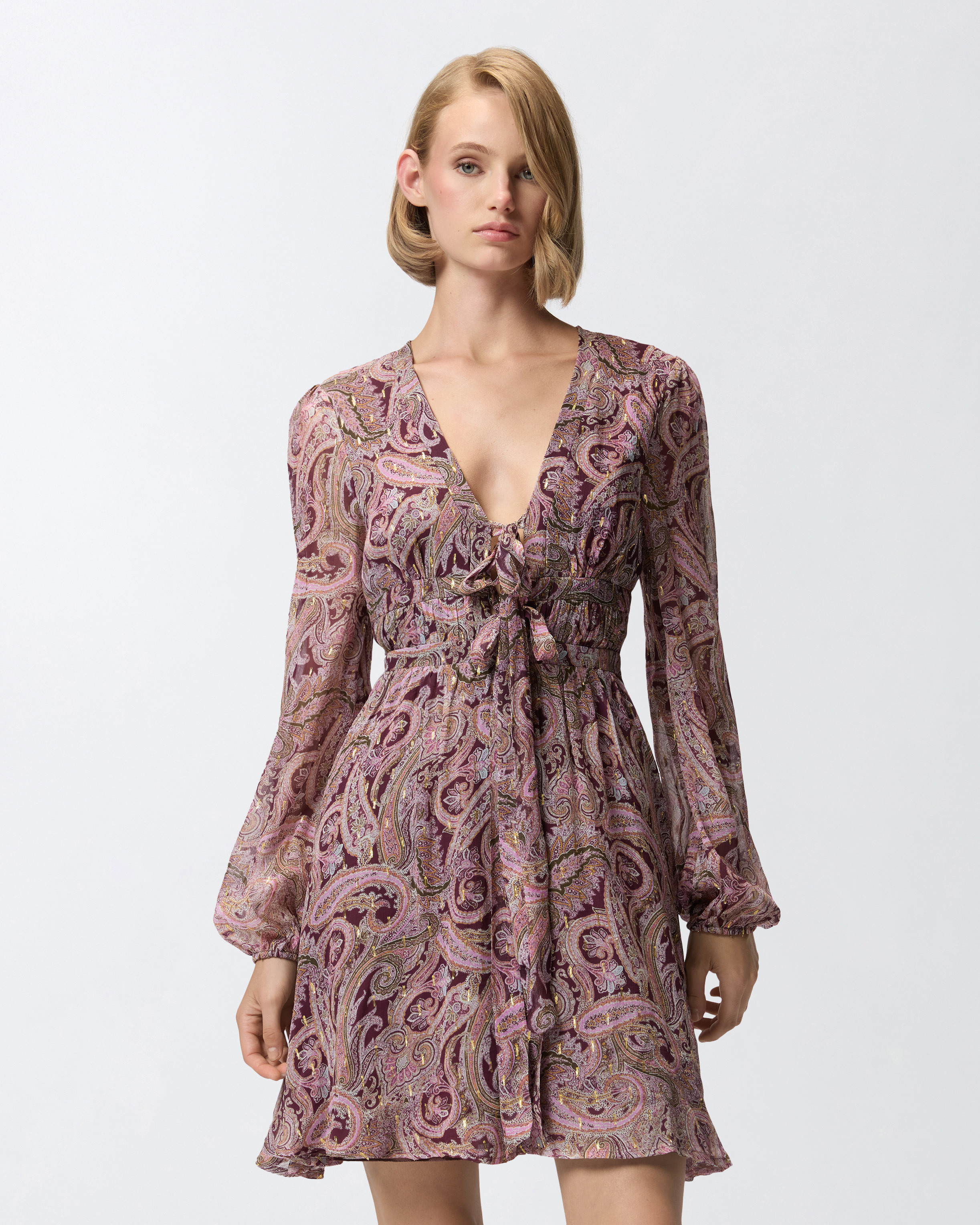 MINI DRESS WITH METALLIC CASHMERE PRINT - 2
