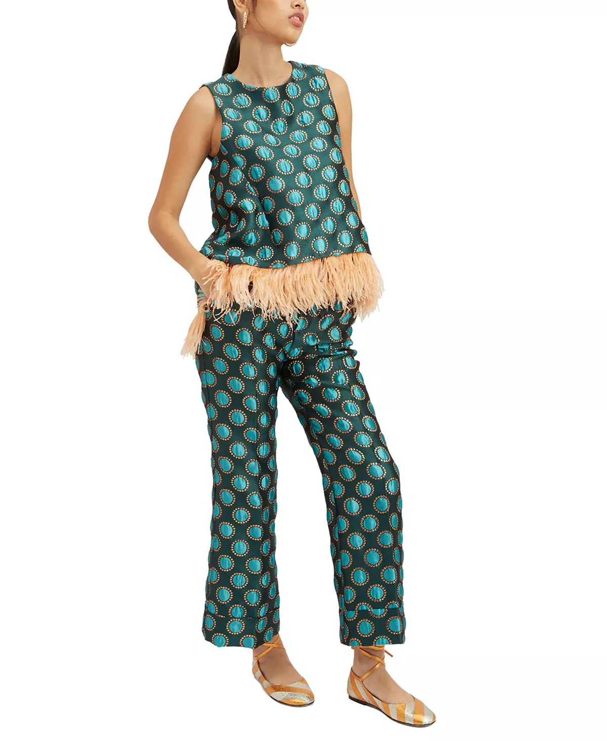 Hendrix Pants Jacquard Winter Sun Emerald - 1