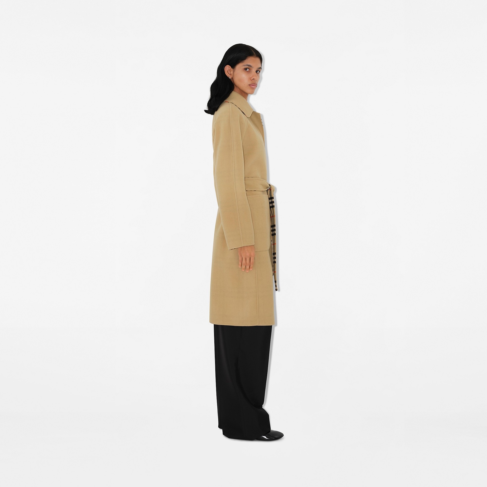 Long Reversible Check Wool Car Coat - 3