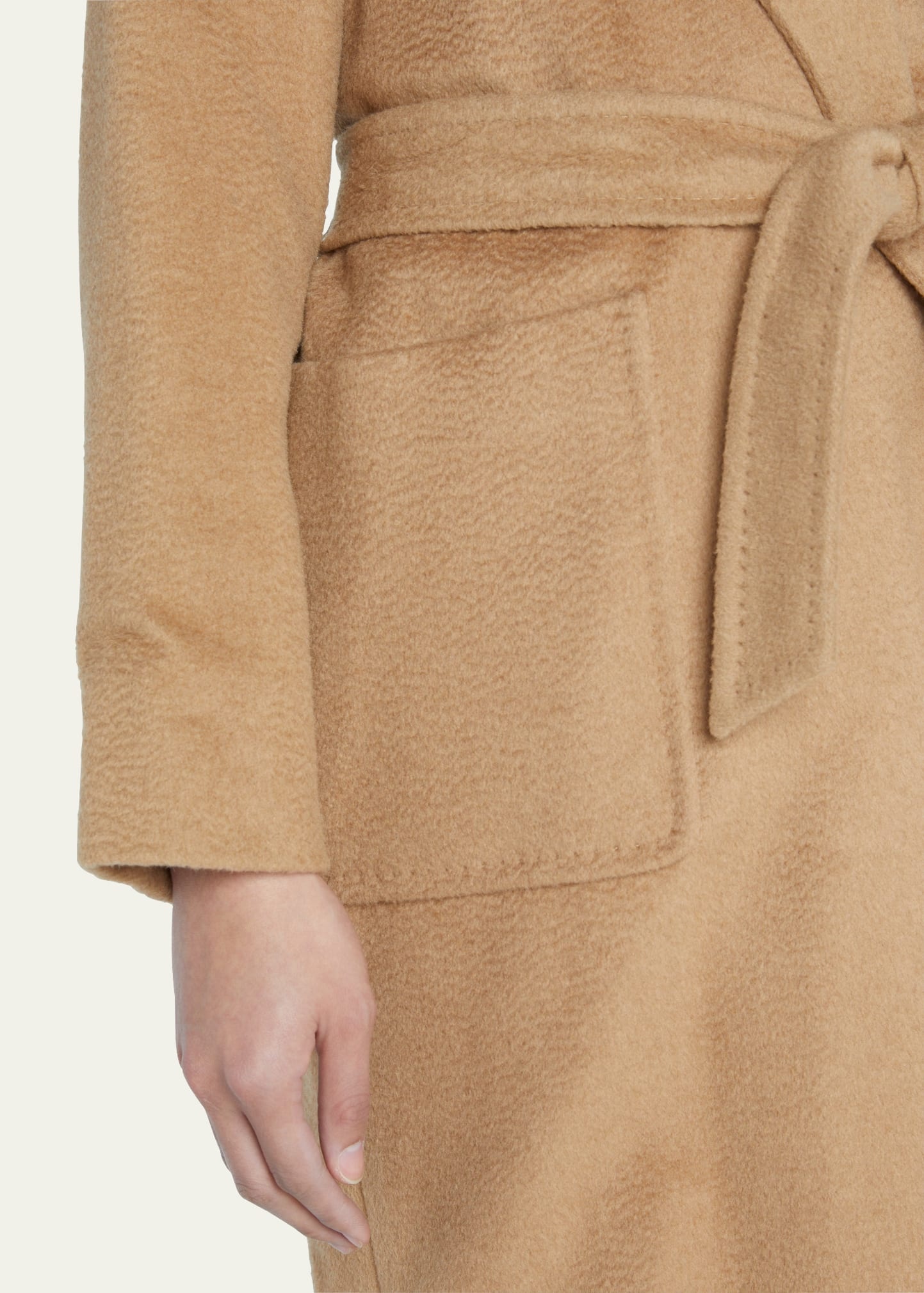 Rialto Camel Hair Belted Short Hooded Coat - 5