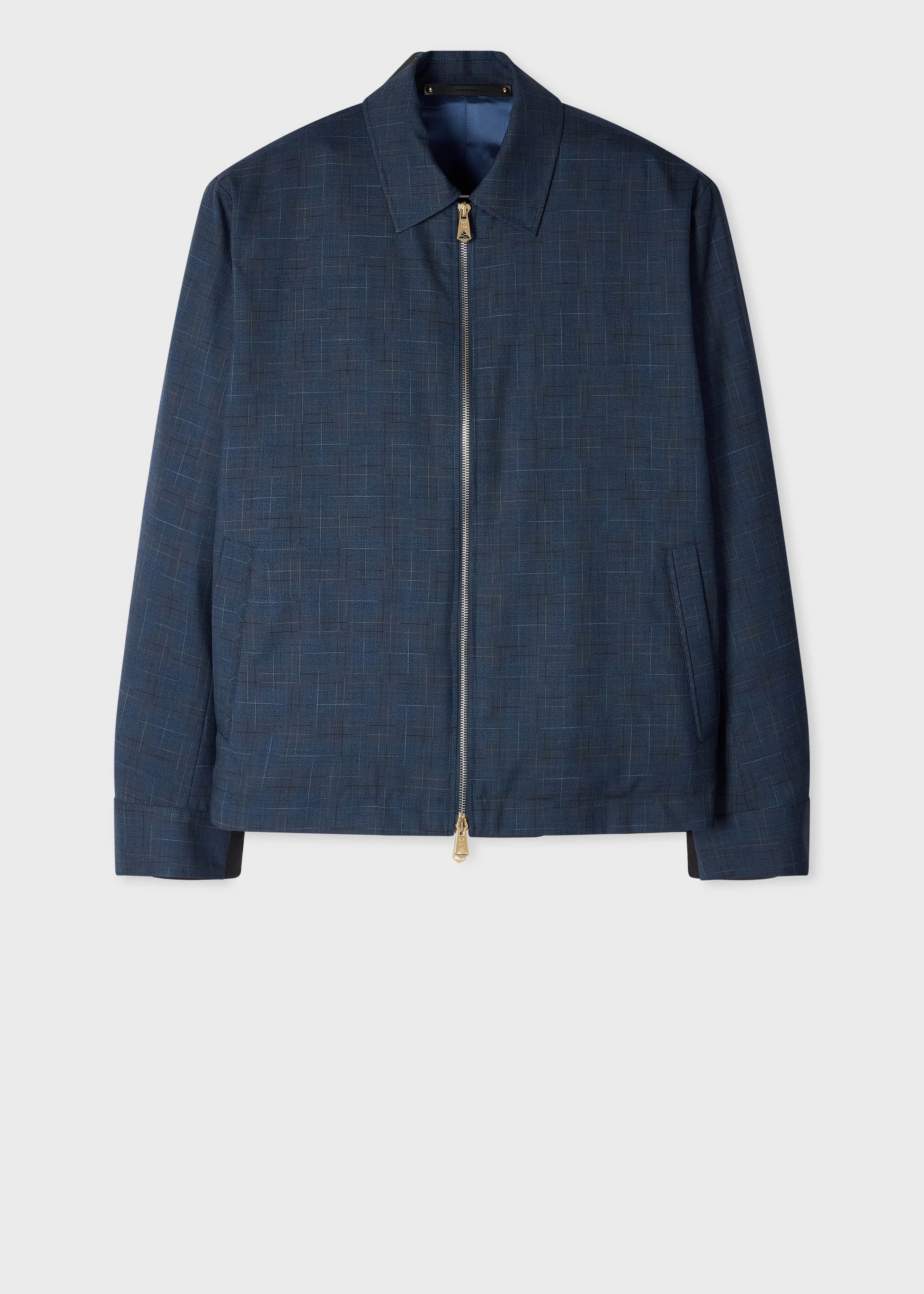 Navy Space-Dye Check Wool Jacket - 1