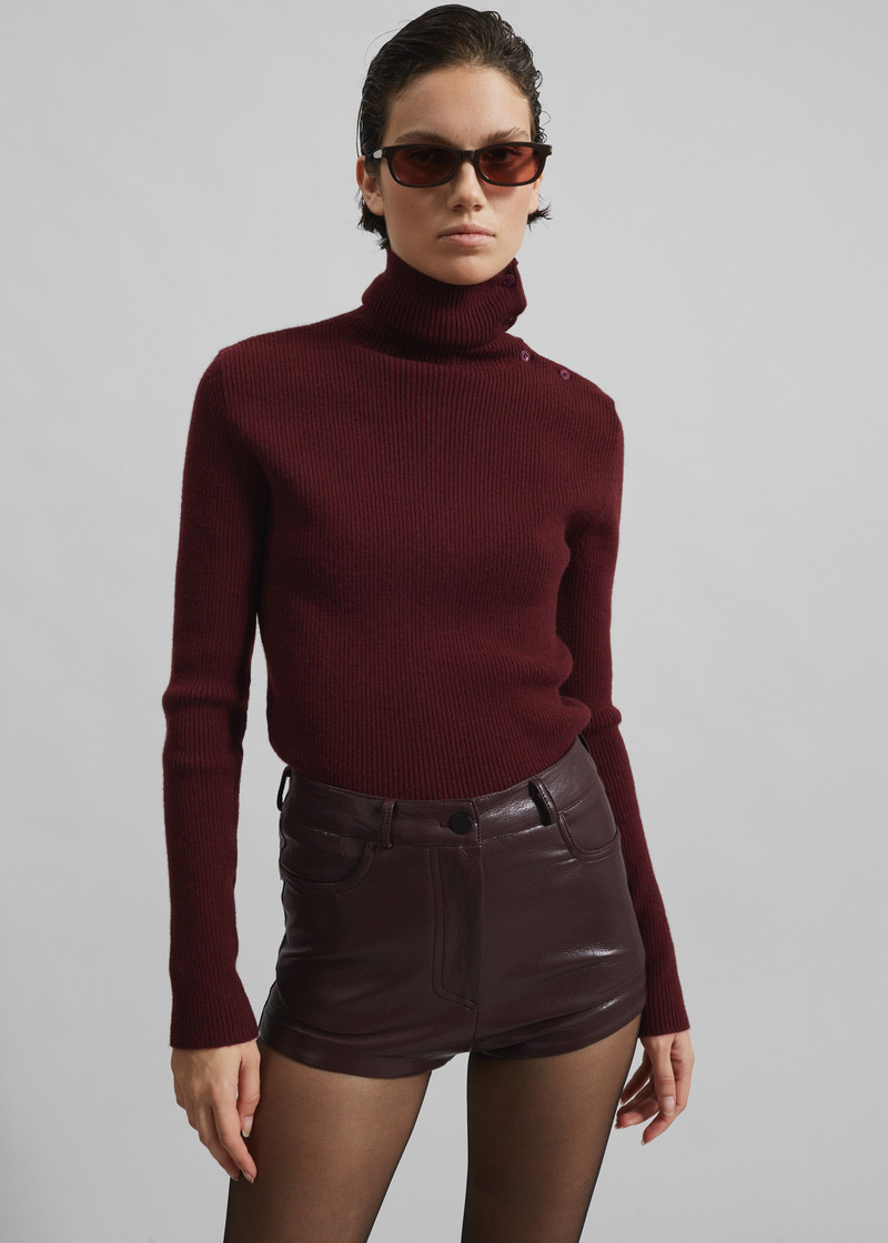 Nevis Faux Leather Hot Pants - Burgundy 10