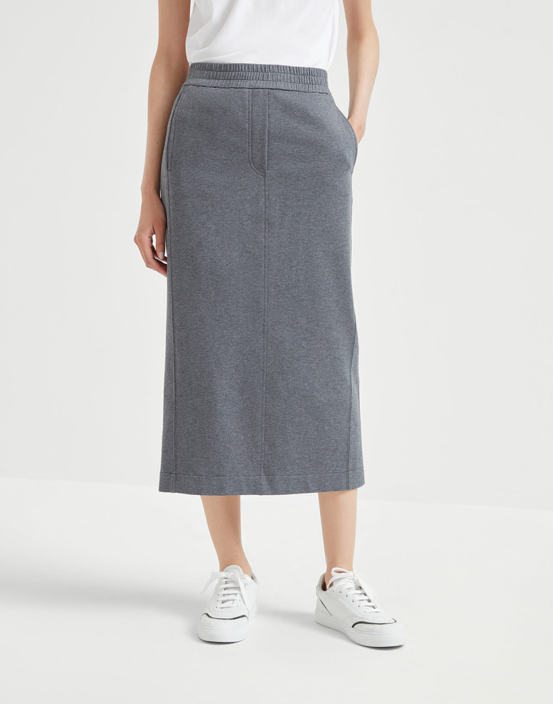 Stretch cotton lightweight French terry midi track skirt 1