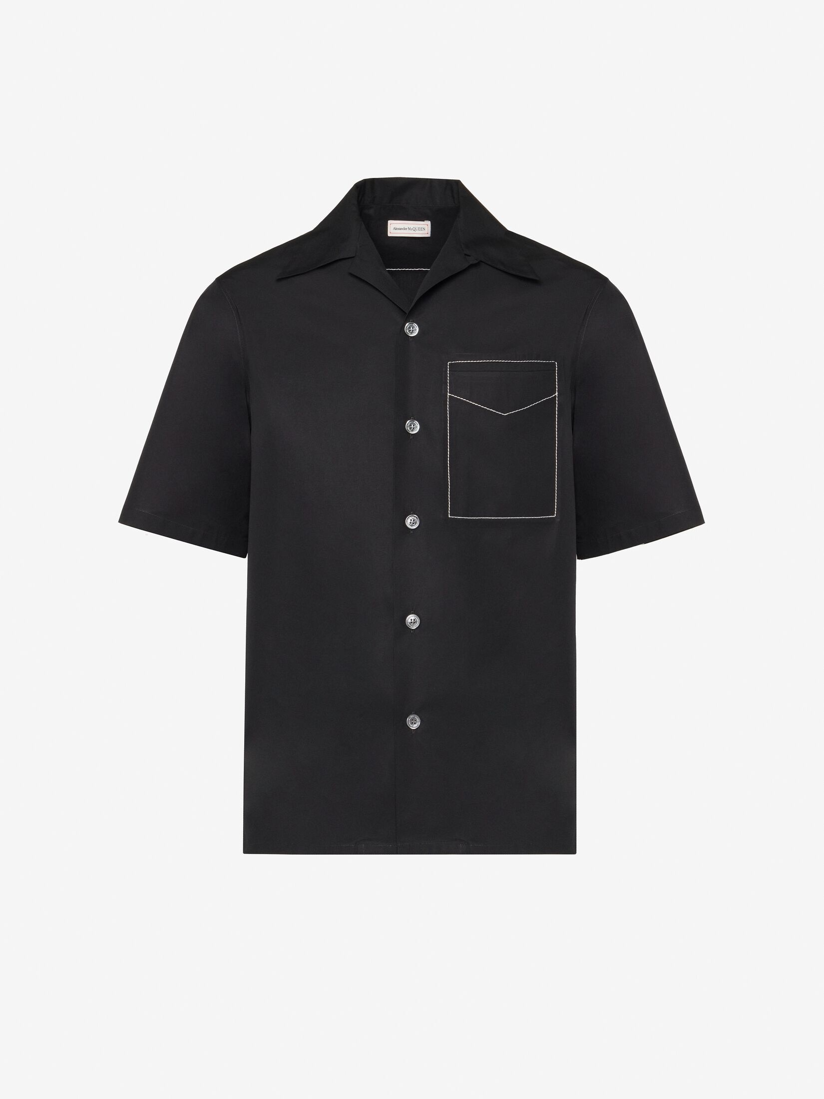 Men's Contrast Stitch Hawaiian Shirt in Black - 1