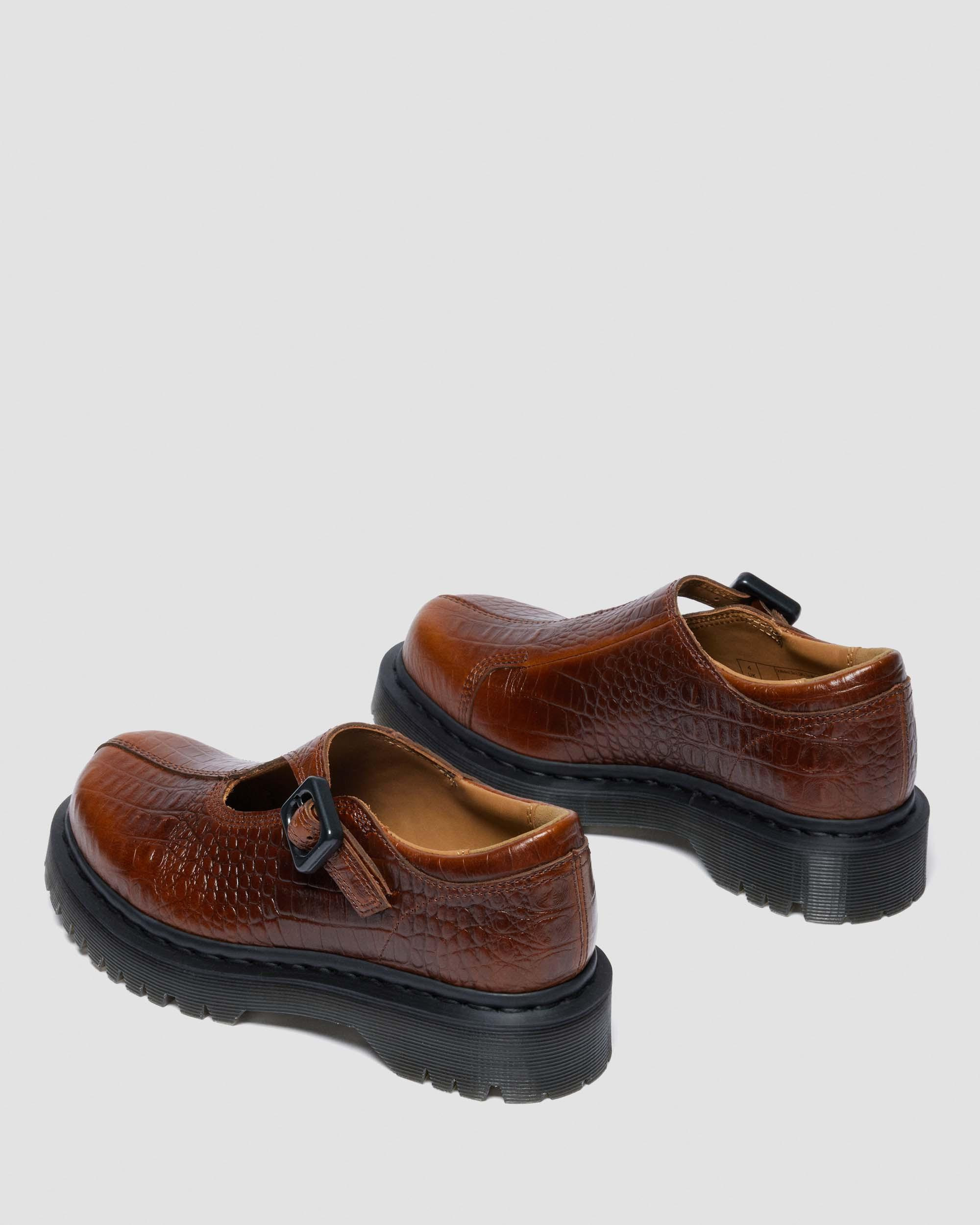 REJENA MARY JANE Croc Emboss Leather Shoes - 9