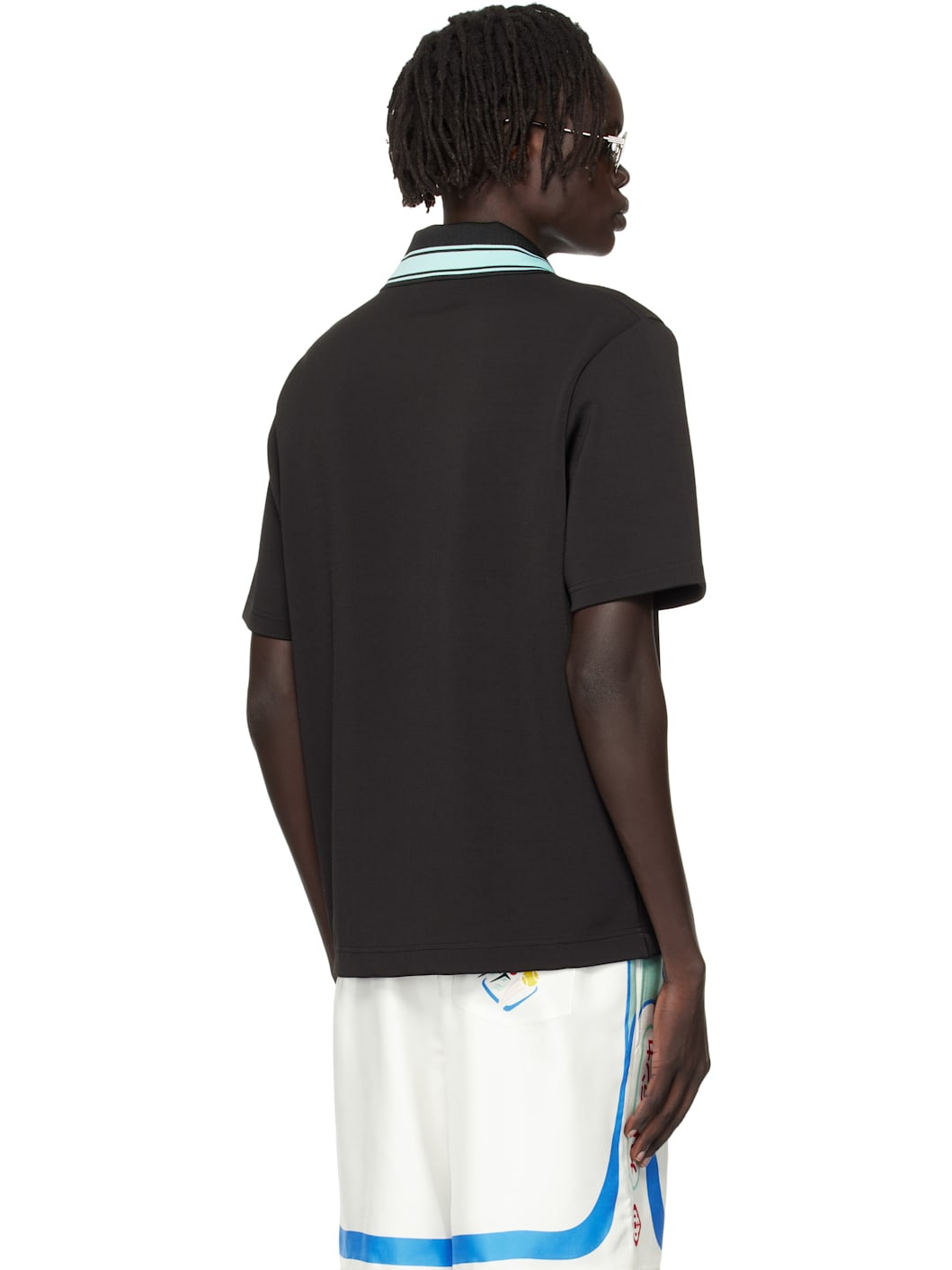 Black Double V-Neck Short Sleeve Polo - 3