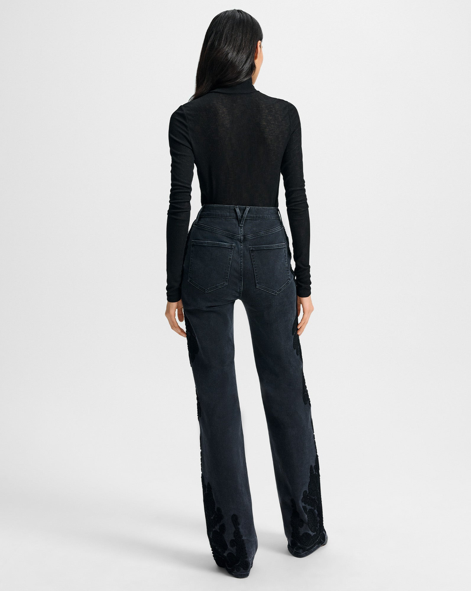 CROSBIE EMBROIDERED SLIM WIDE-LEG JEAN - 6