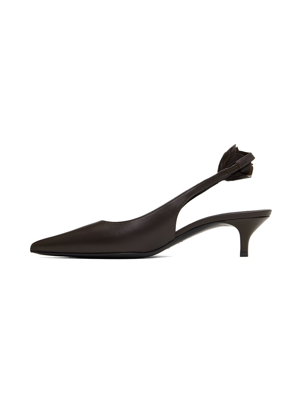 Brown Slingback Rose Kitten Heels - 3