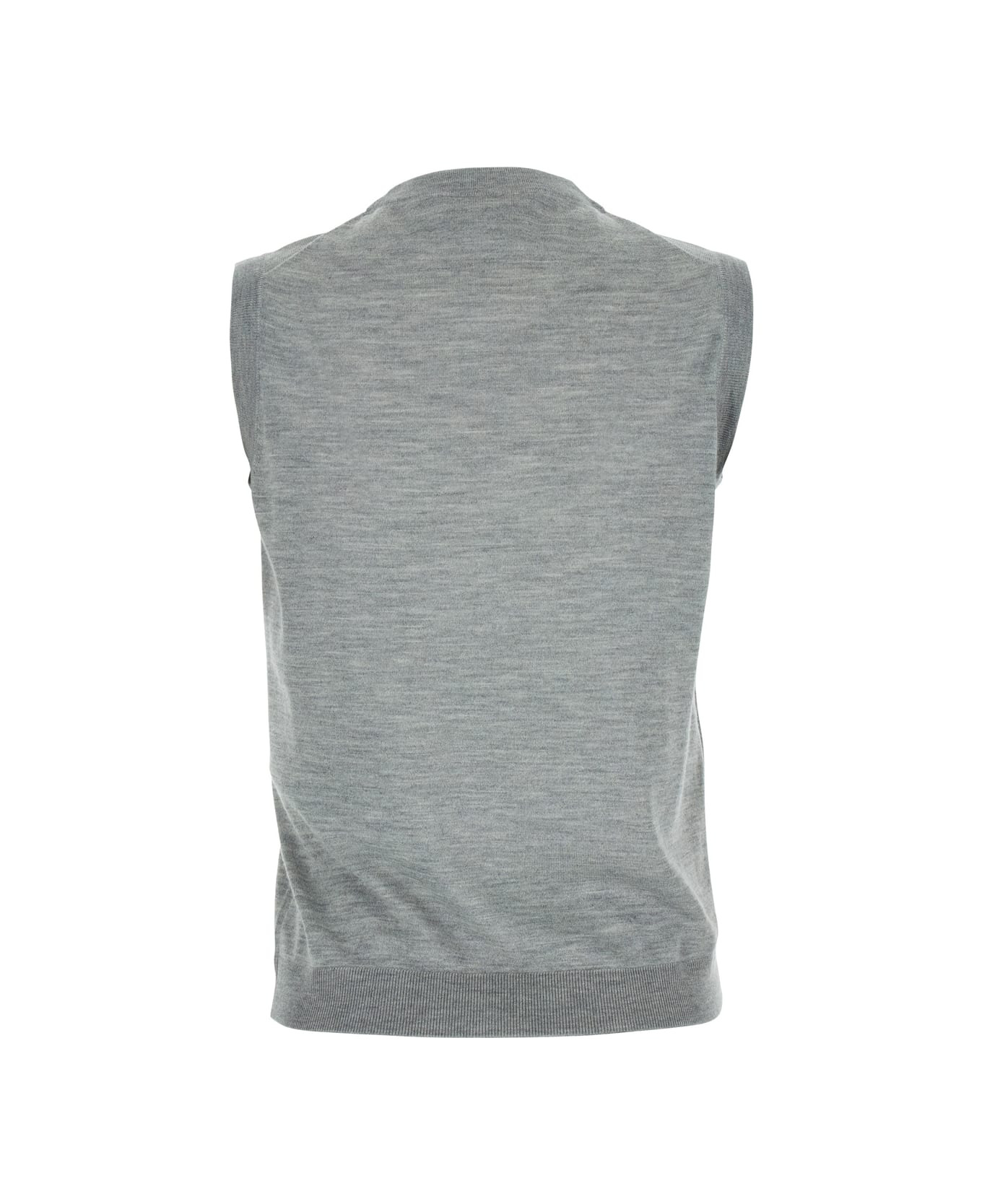 Grey Sleeveless Sweater With Logo On The Front In Cashmere Woman - 2