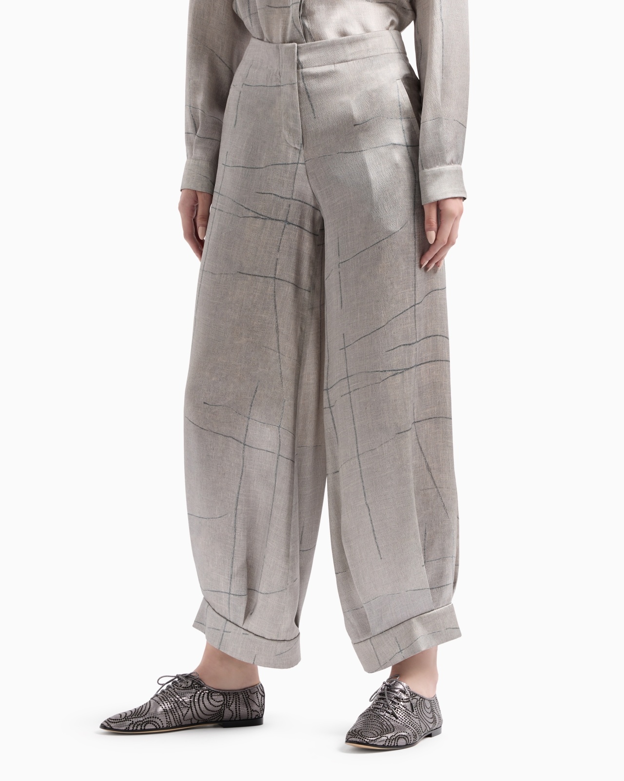 WIDE-LEG TROUSERS IN PRINTED SILK SATIN - 4
