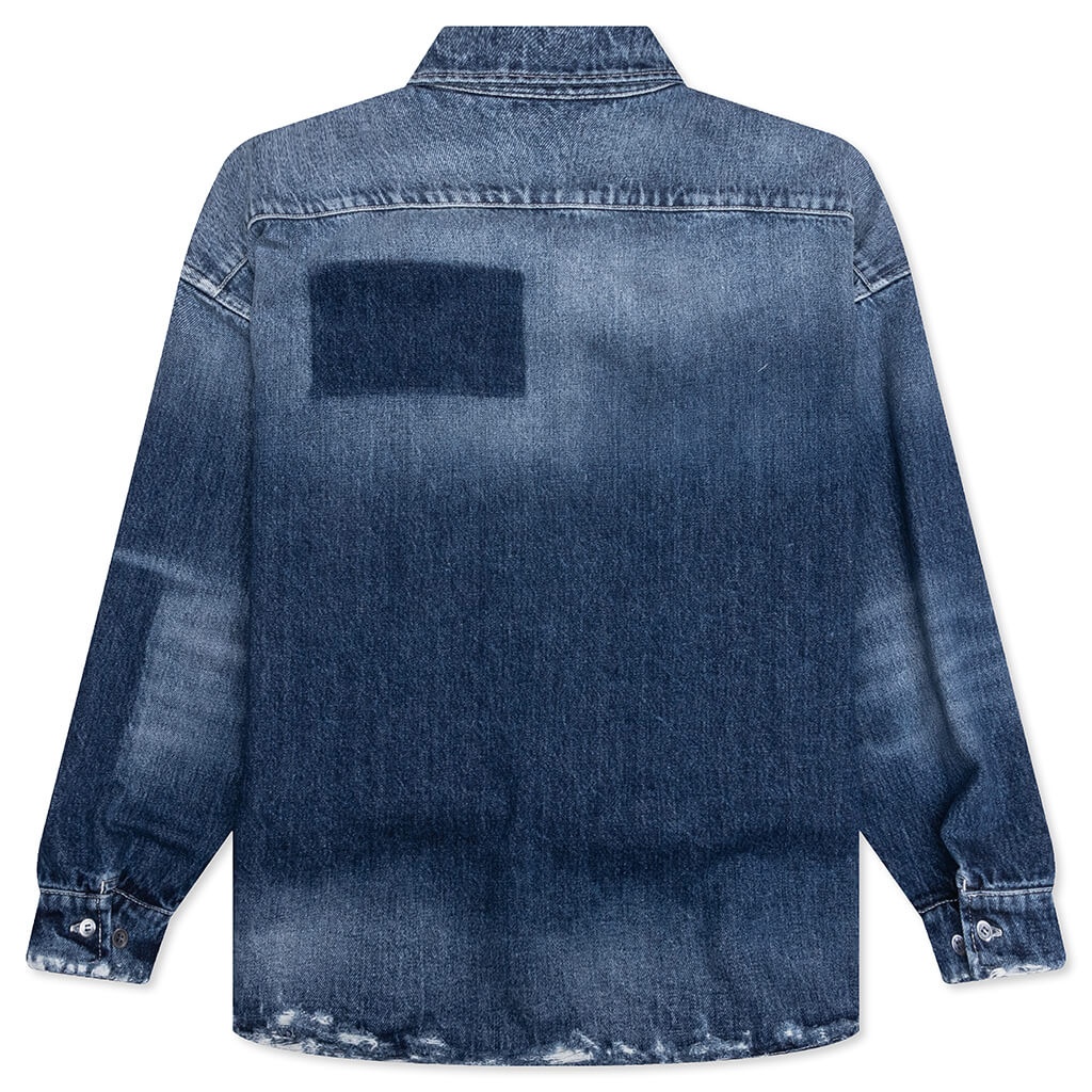 VIRGIN WOOL SHIRT WITH KNITTED PATCHES - DEEP BLUE - 2