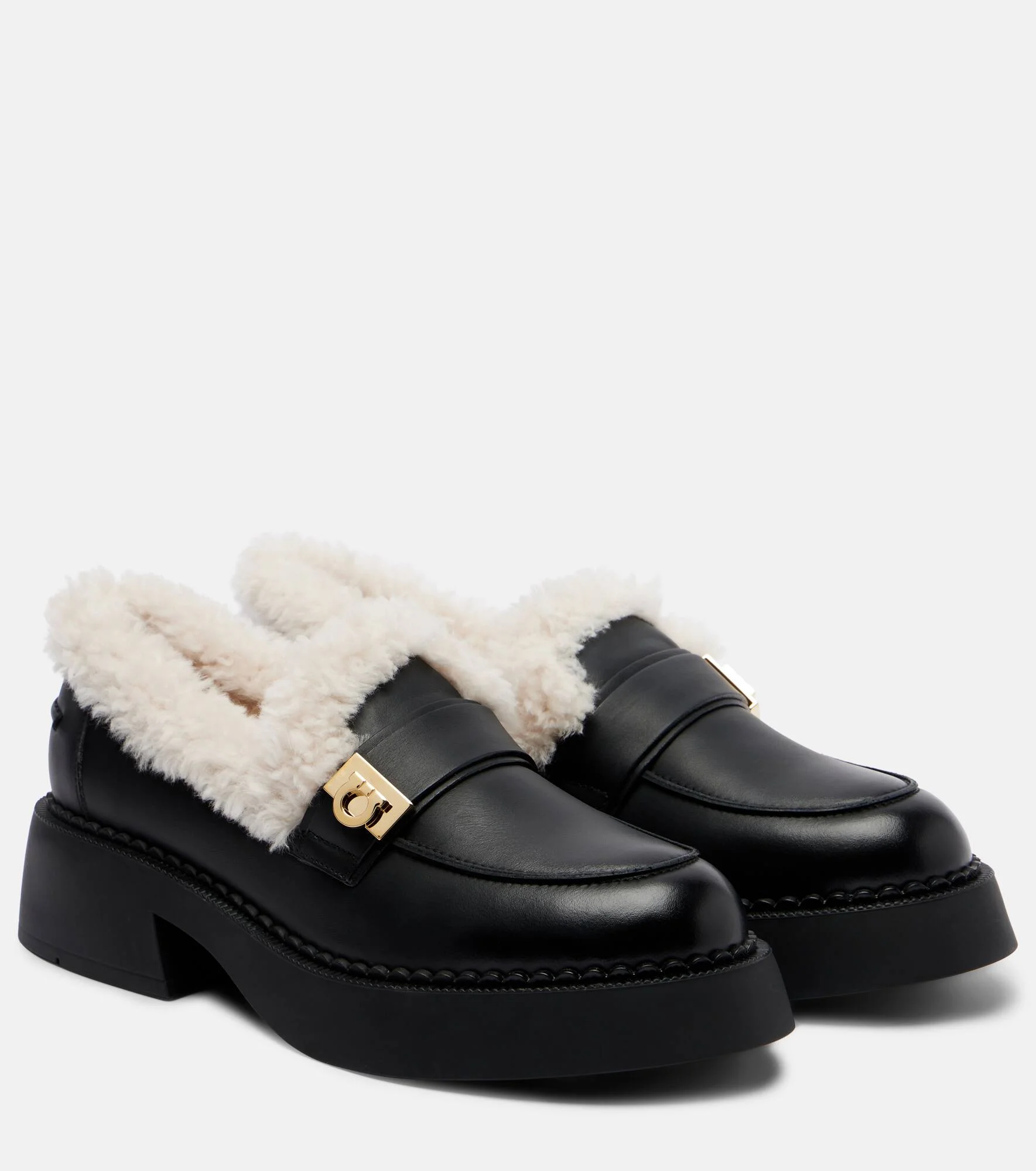 Caminia shearling-trimmed leather loafers - 1