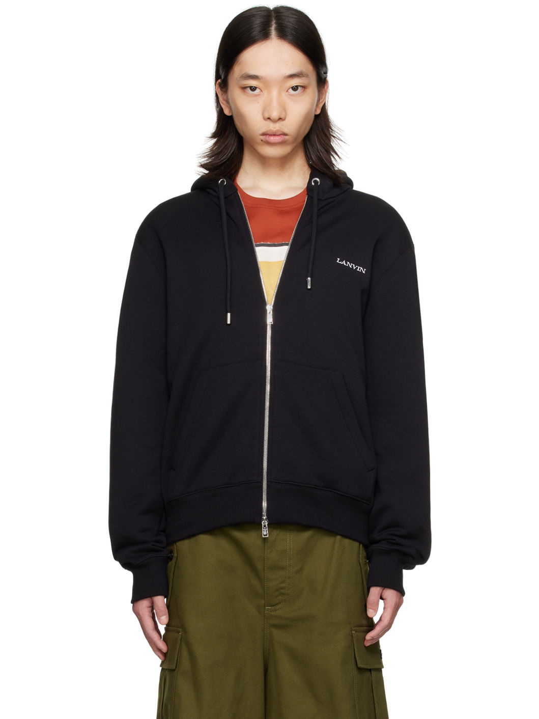 Black Archives Print Zipped Hoodie - 1