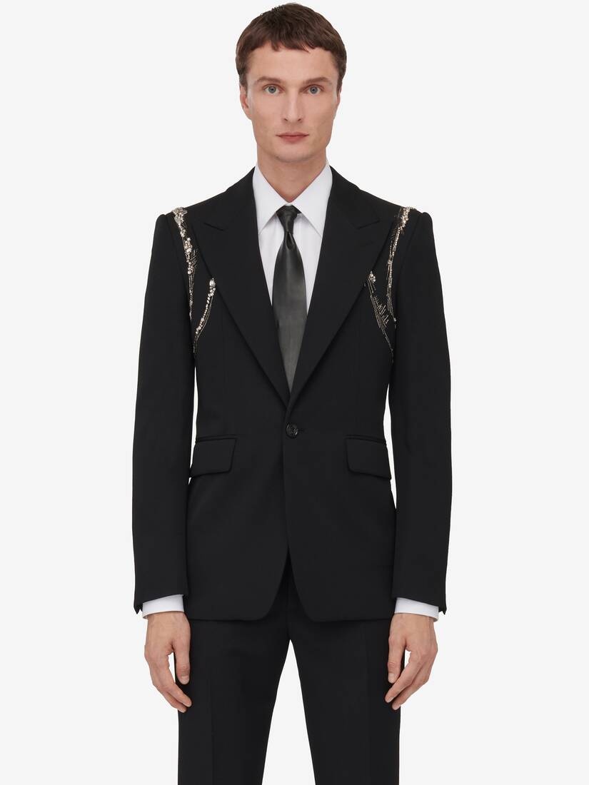 Men's Crystal Harness Single-breasted Jacket in Black - 5