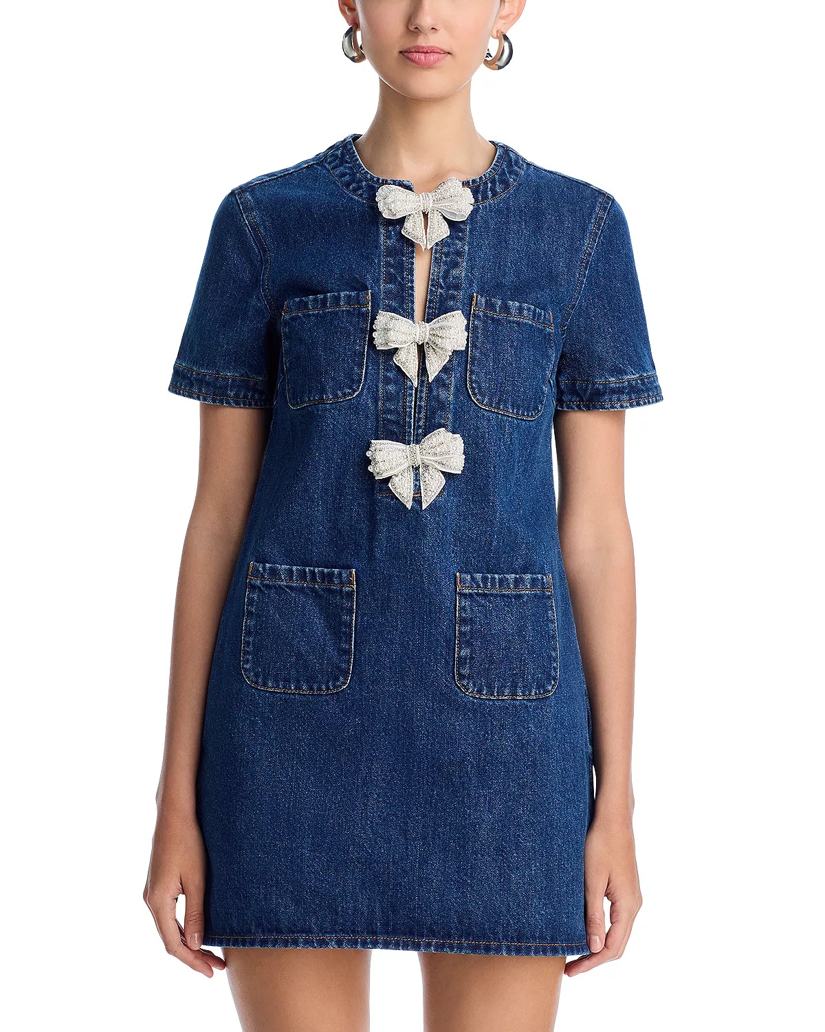 Embellished Denim Mini Dress - 7