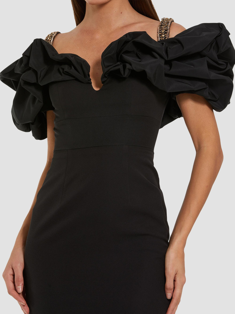 Women's Off-The-Shoulder Puff-Sleeve Crepe Gown - Black 3
