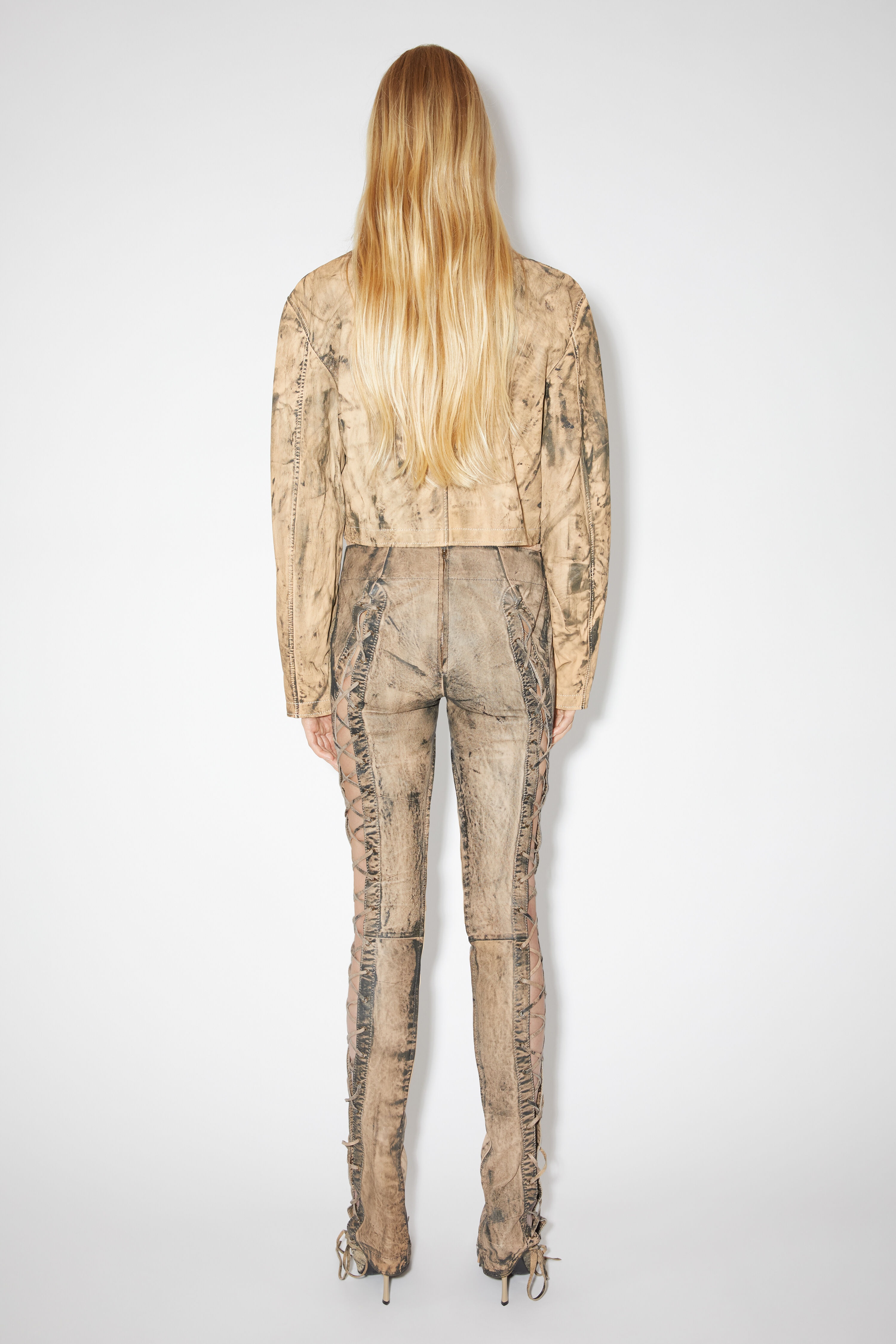 Leather lace-up trousers - Beige/green - 3