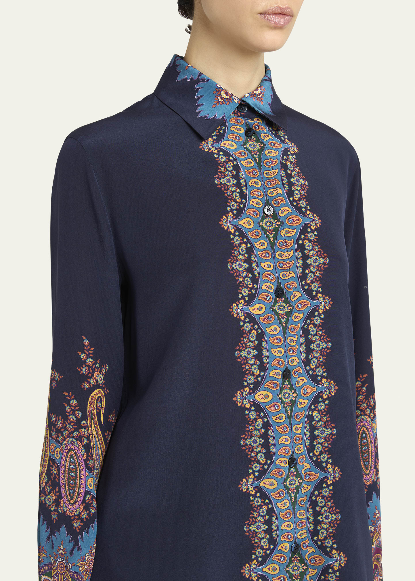 Long-Sleeve Printed Silk Shirt - 5