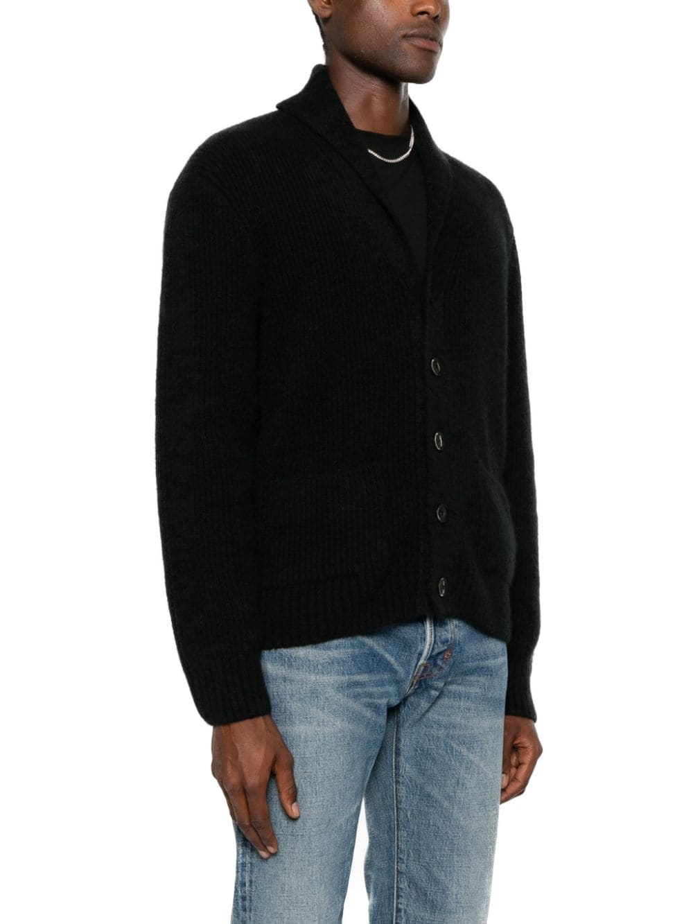 shawl-collar ribbed cardigan - 3