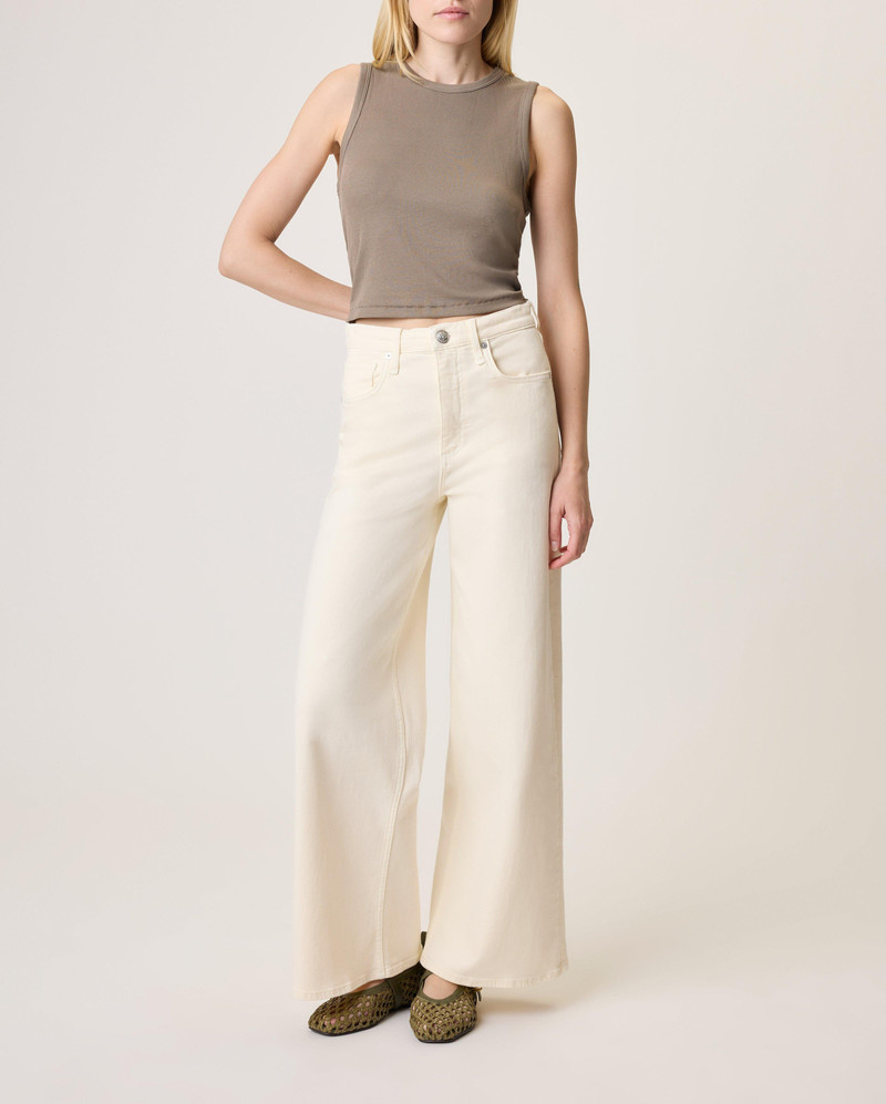 Serena Ankle Wide Leg Jeans High Stretch Denim in Ecru 1