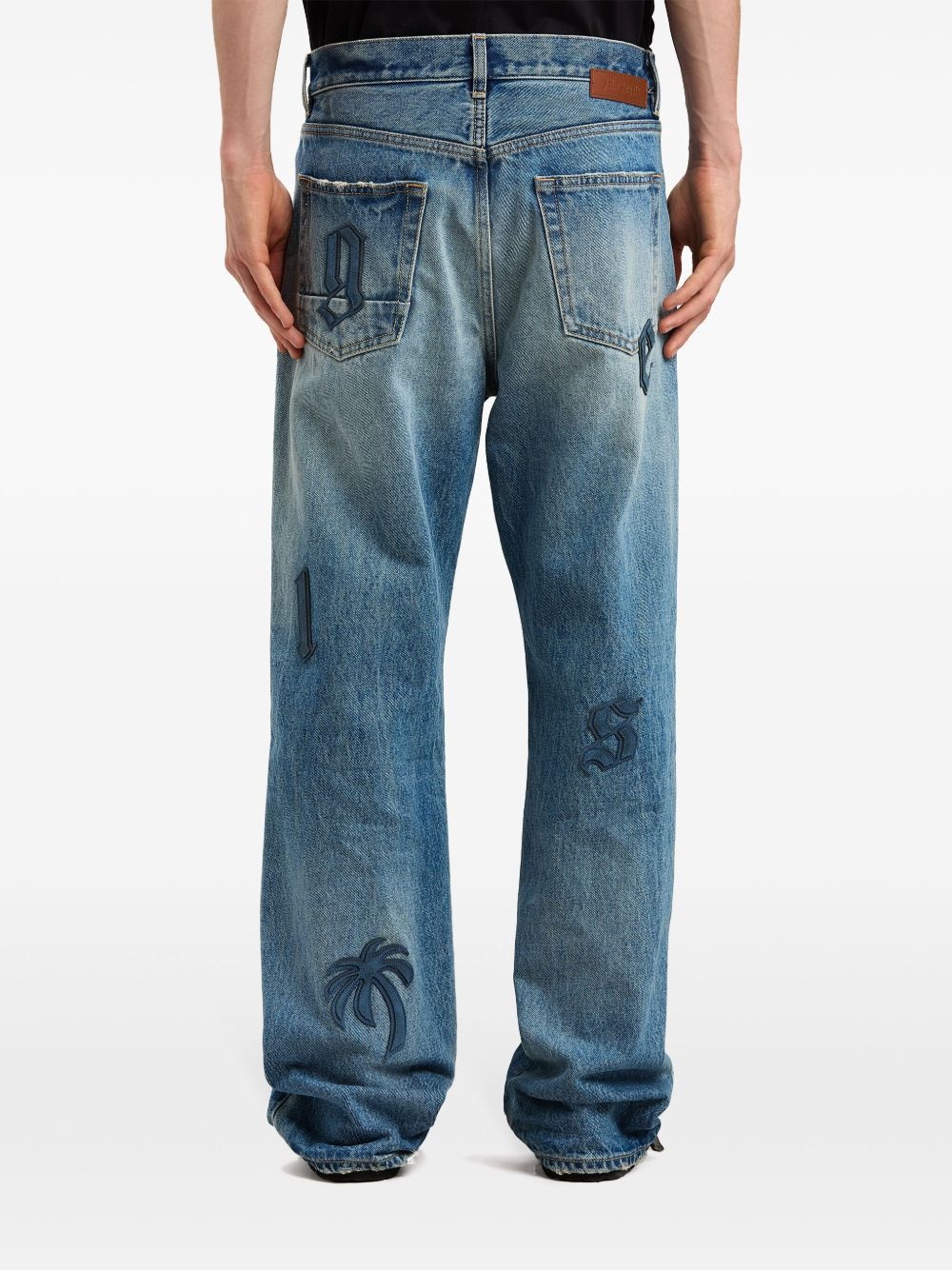 logo patch straight jeans - 5