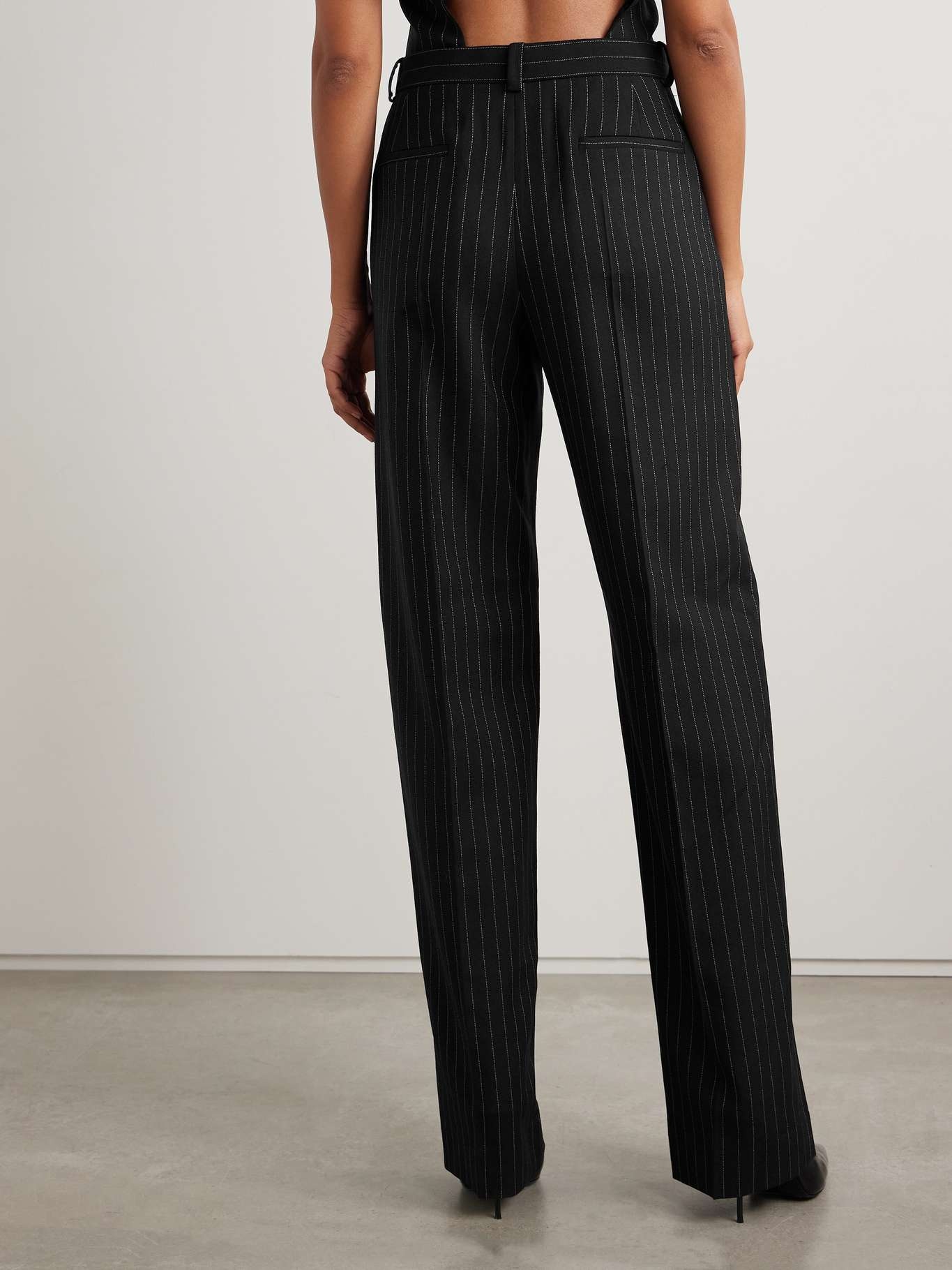Pinstriped wool-twill straight-leg pants Black - 4