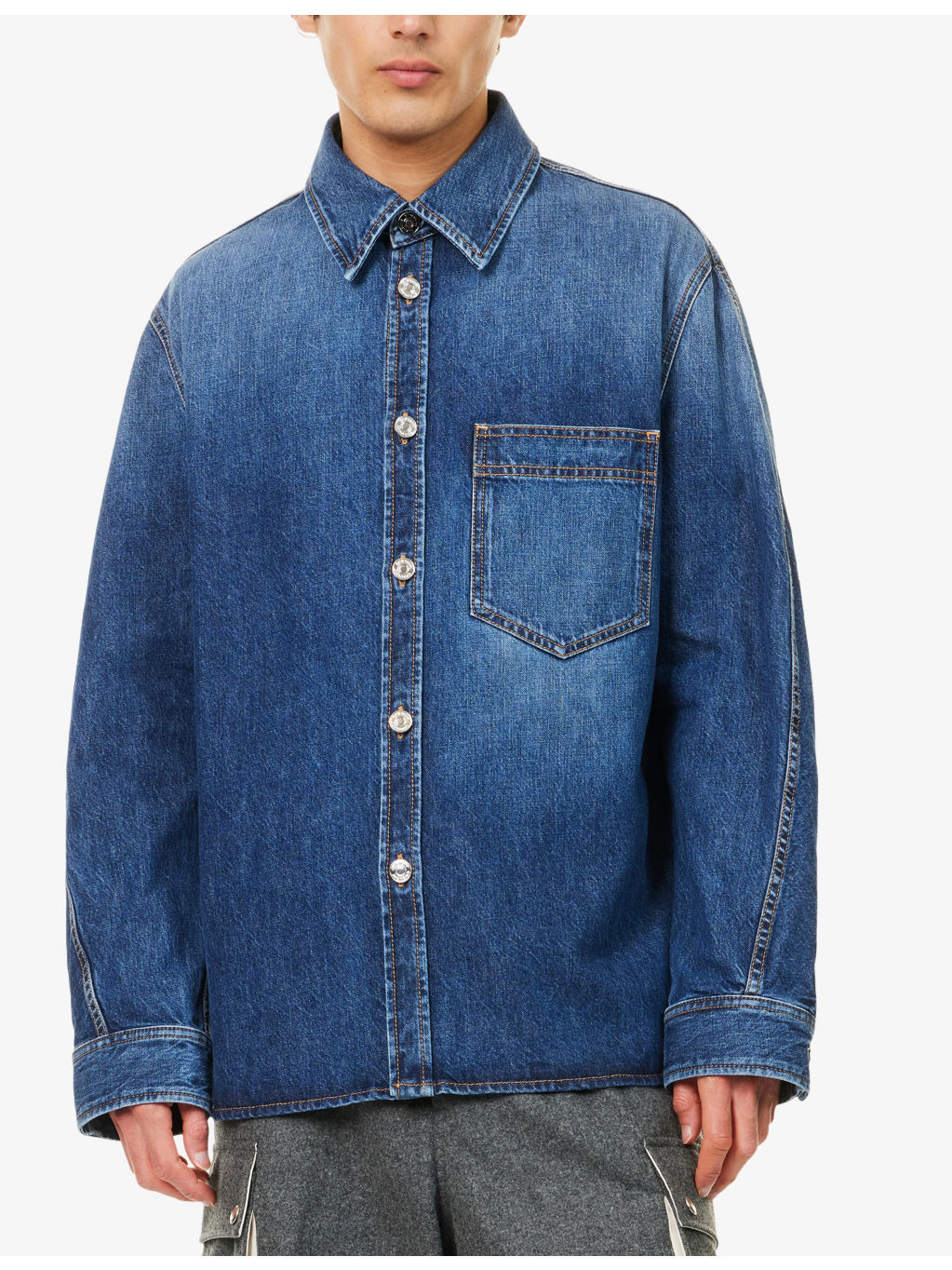 Oversized Classic-Collar Denim Overshirt - 3