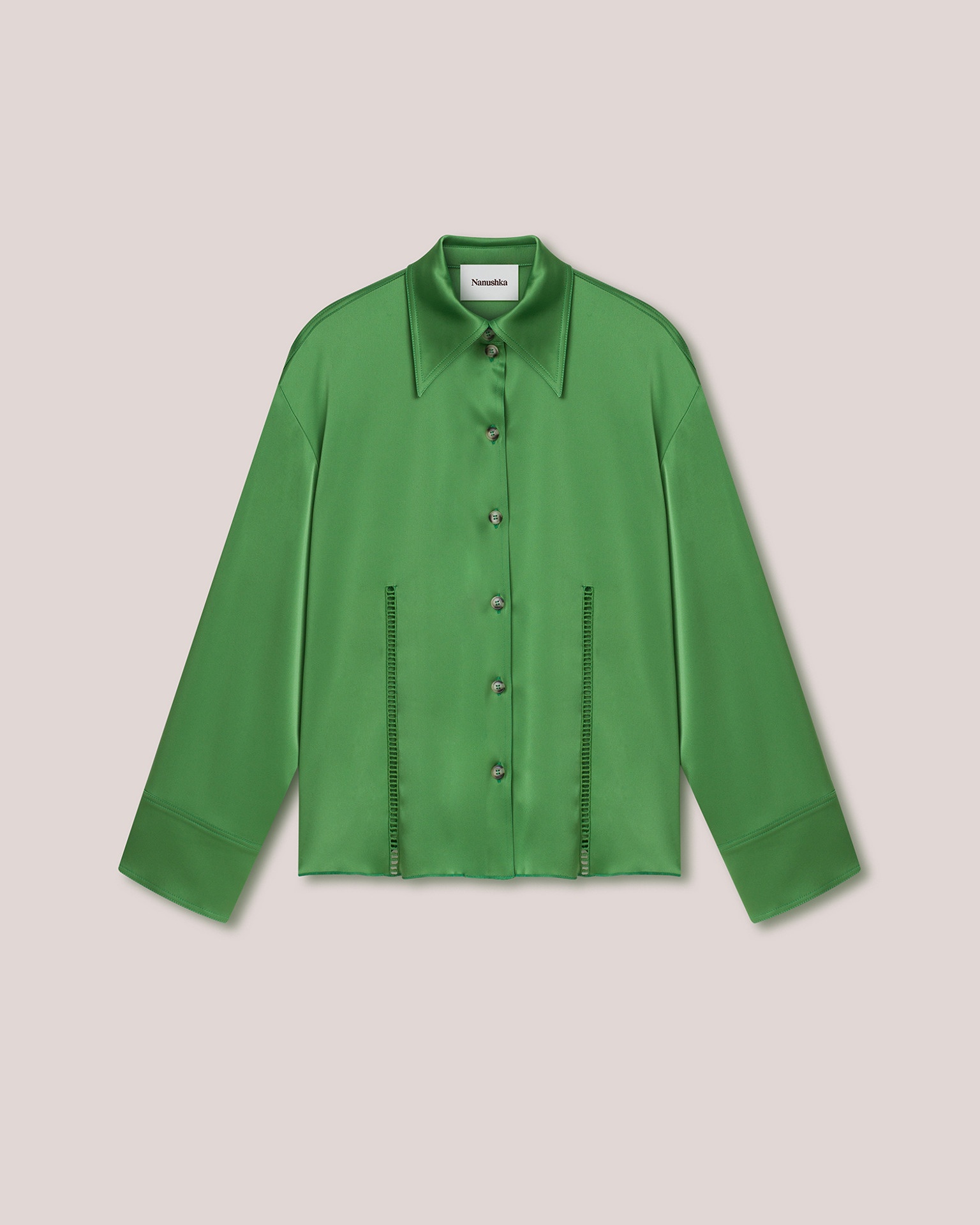 CAIO - Slip-satin ladder-stitch shirt - Green - 1