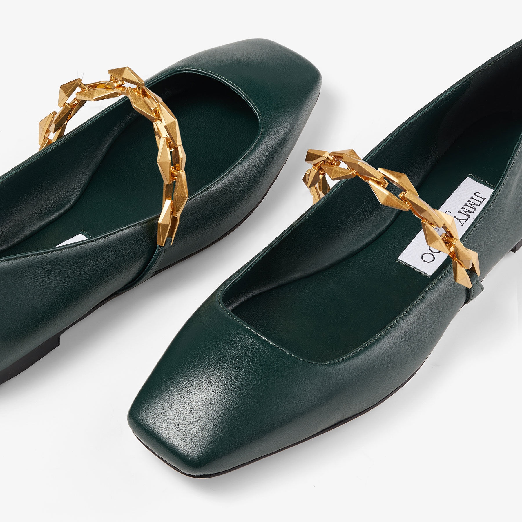 Diamond Tilda Flat
Dark Green Nappa Leather Flats with Diamond Chain - 4