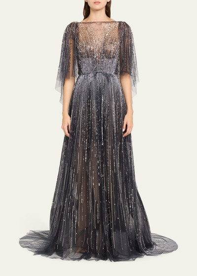 Marchesa Fully-Embroidered Gown with Cape Sleeves outlook