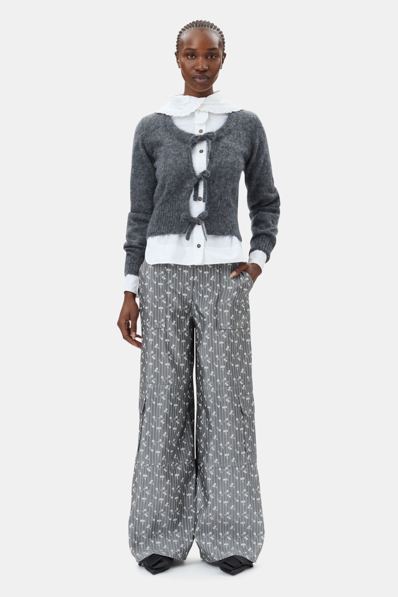 GREY JACQUARD CARGO PANTS - 2