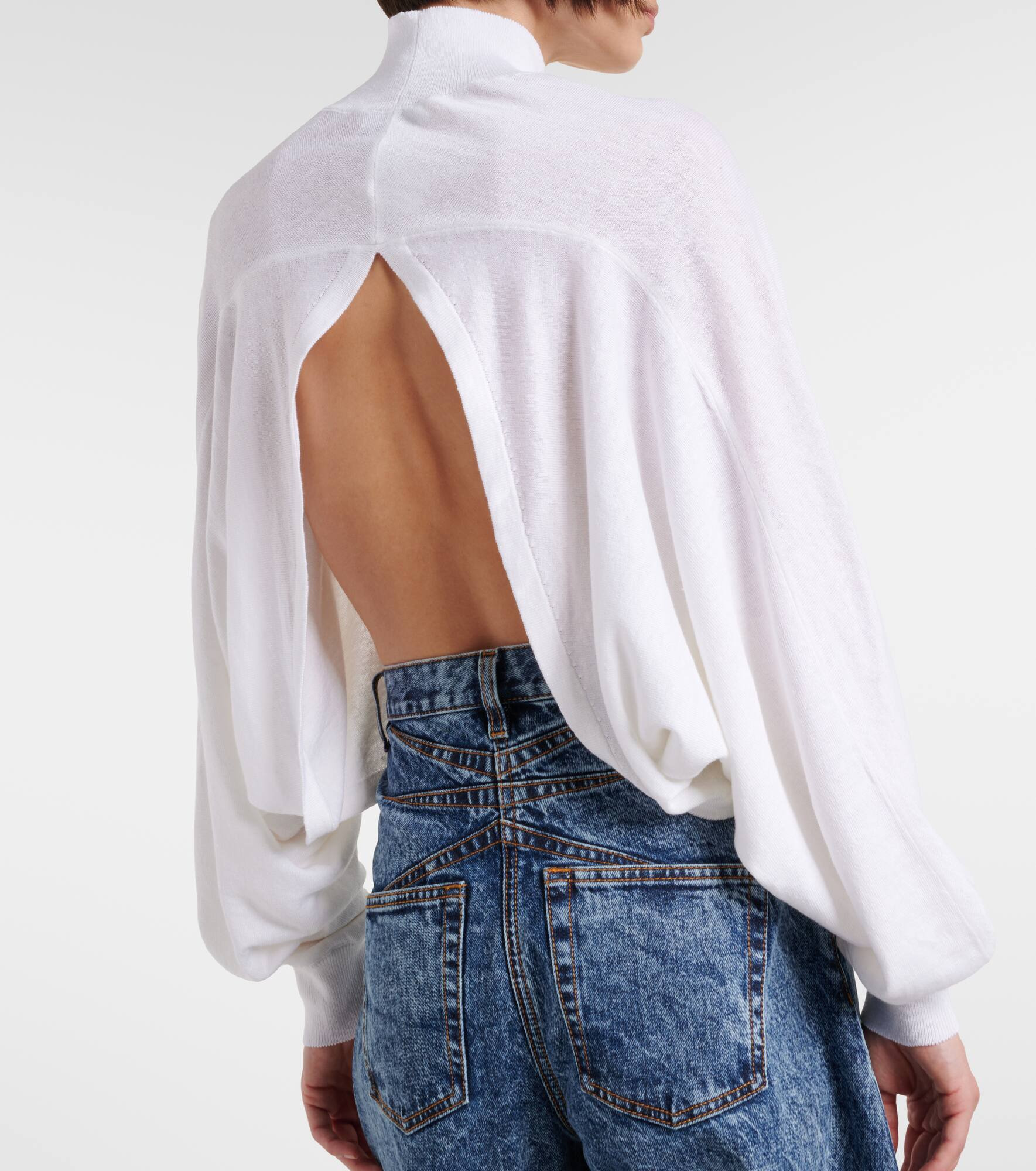 Cropped linen turtleneck sweater - 6