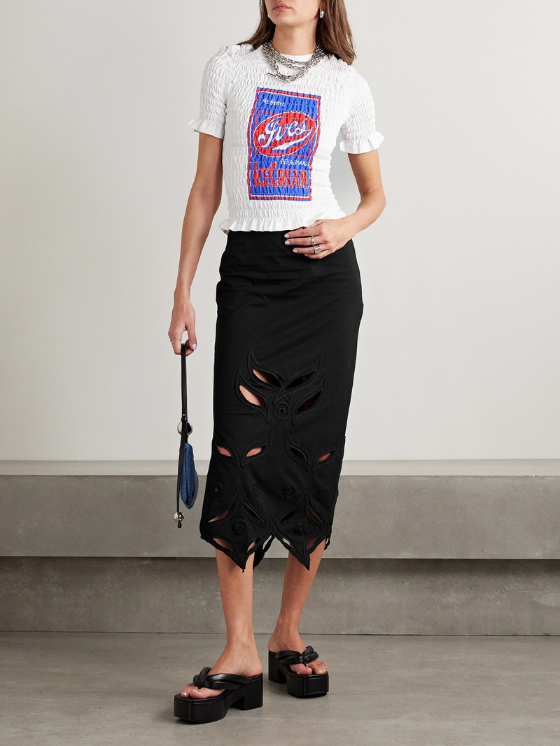 CONNER IVES Schiffli Cutout Appliquéd Embroidered Cotton-jersey Midi Skirt outlook